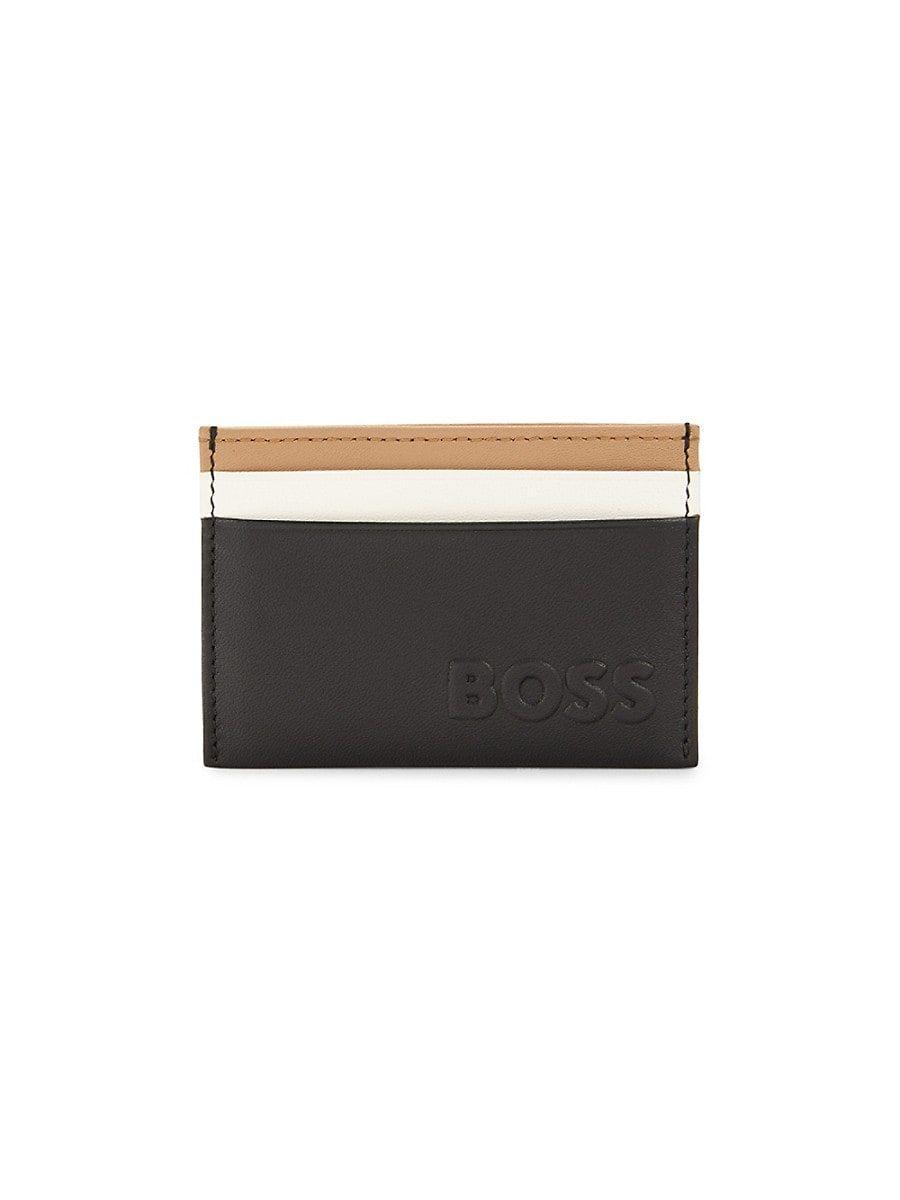 BOSS by HUGO BOSS Byron Logo Colorblock Leather Card Holder in Black