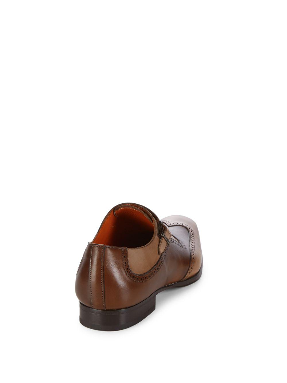 Mezlan Wingtip Toe Leather Monk-strap Shoes in Cognac (Brown) for Men ...