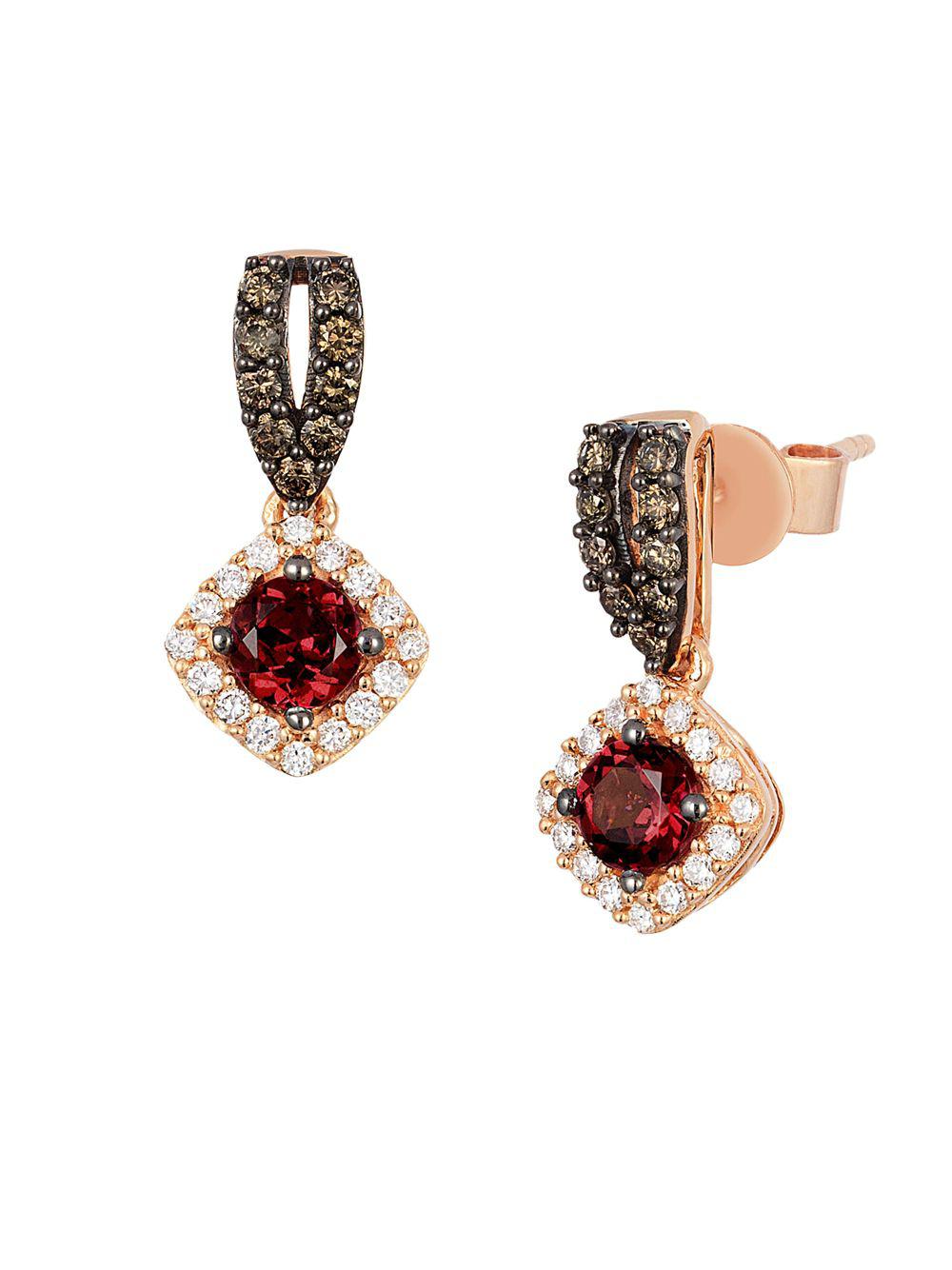 Lyst Le Vian 14k Strawberry Gold Raspberry Rhodolite Vanilla Le Vian Women S Metallic 14k Strawberry Gold Raspberry Rhodolite Vanilla Diamonds Chocolate Square Drop Earrings