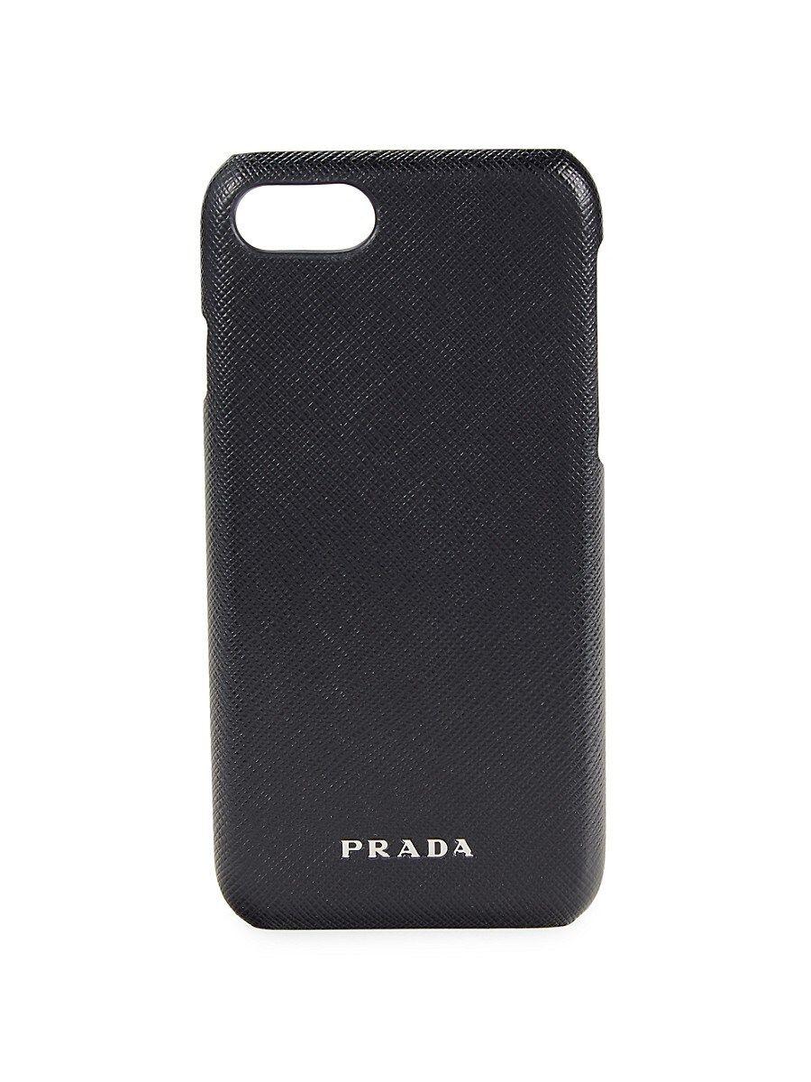 Leather I Phone Case in Black - Prada