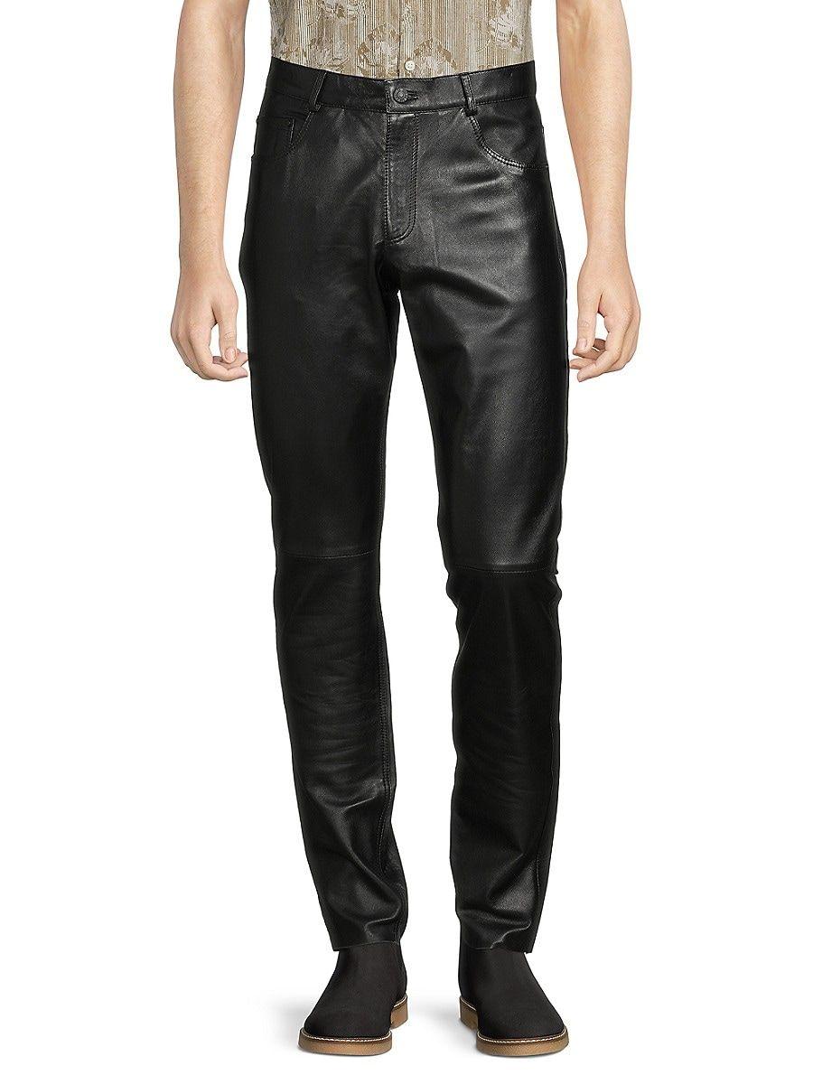 Ron Tomson Five Pocket Leather Pants in Black for Men | Lyst