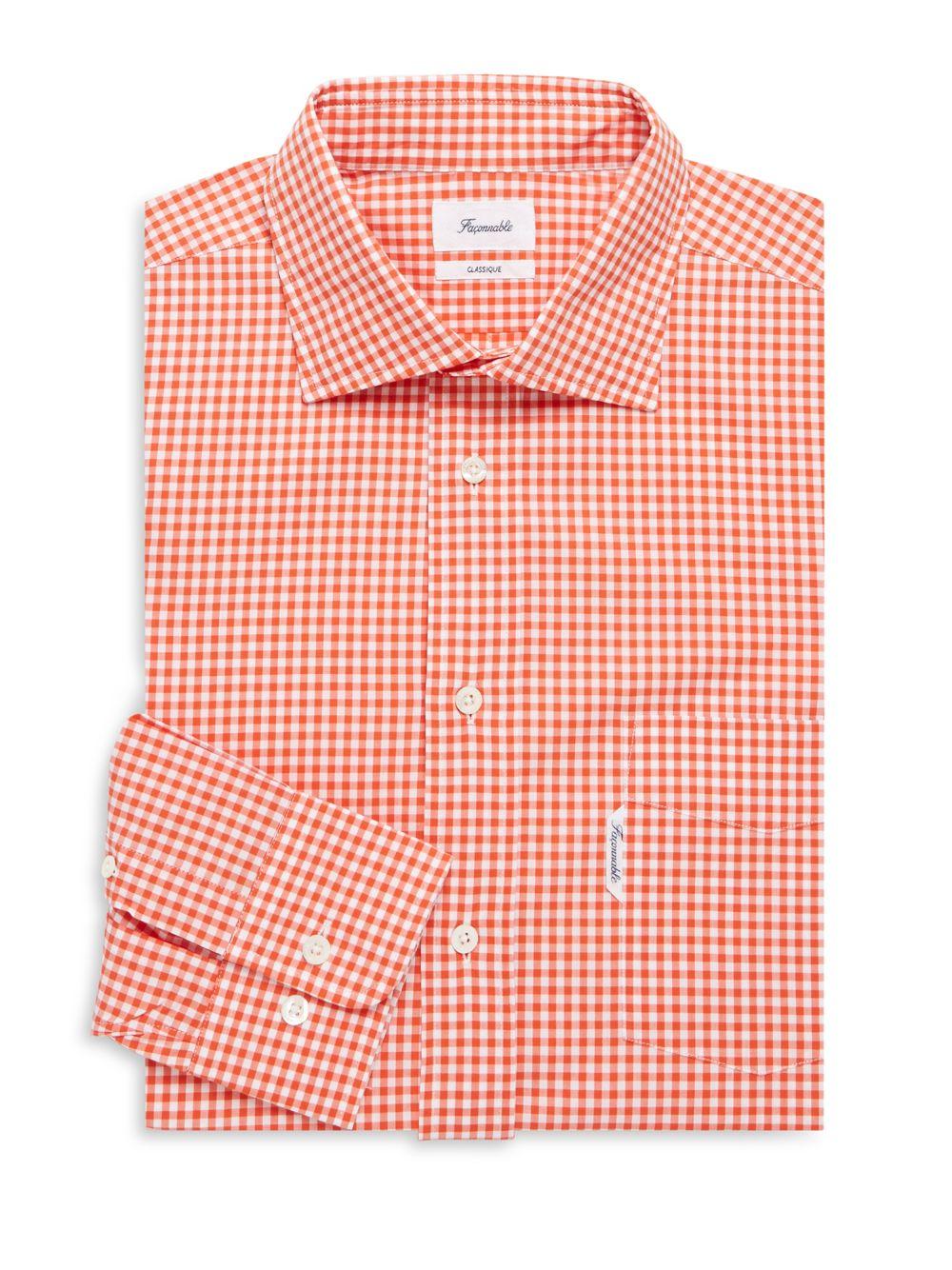 Façonnable Plaid Cotton Casual Button-down Shirt in Orange for Men - Lyst