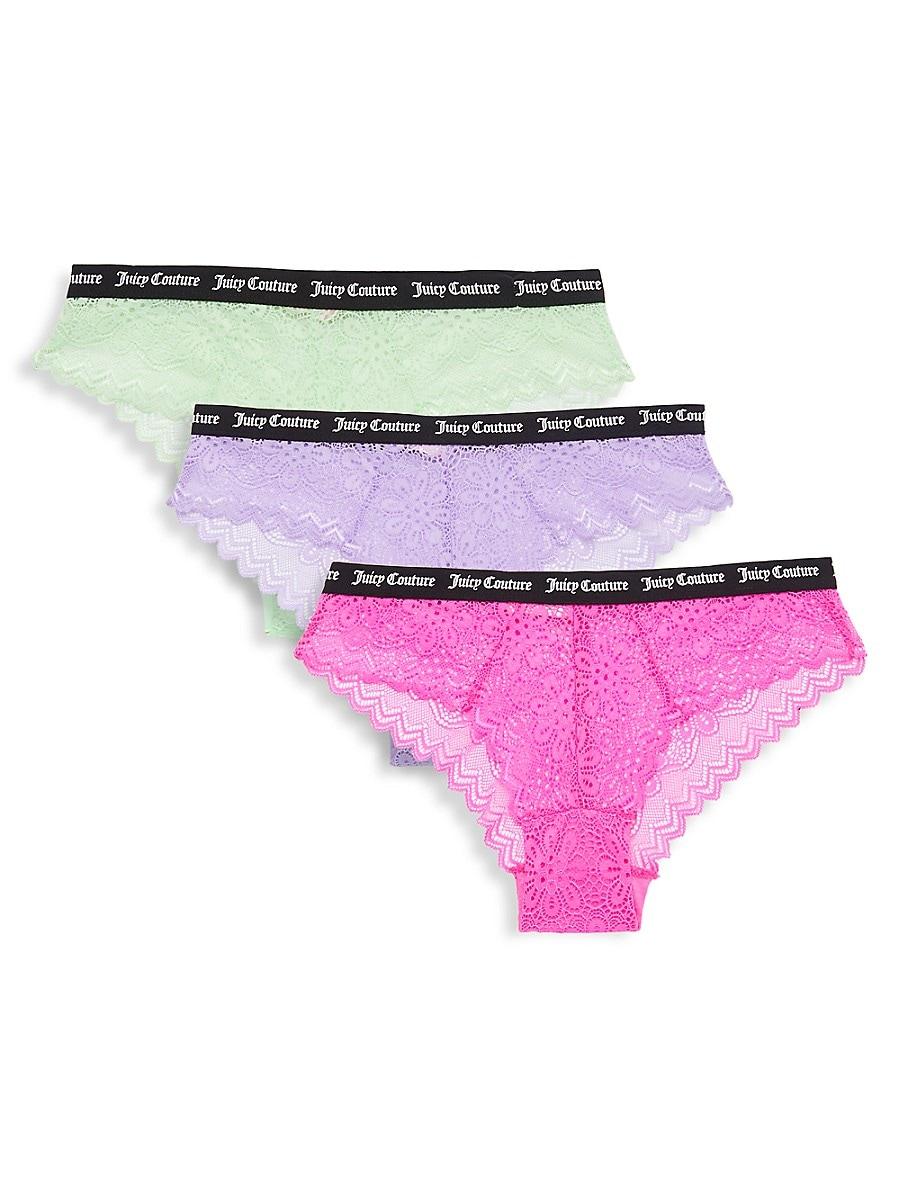 Juicy Couture 3-pack Logo Lace Bikini Panties in Pink