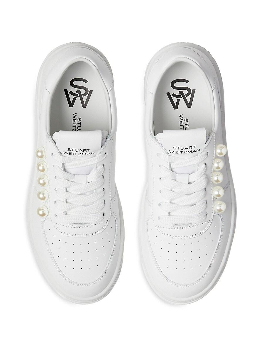 Stuart Weitzman Courtside Pearl Leather Low Top Sneakers in