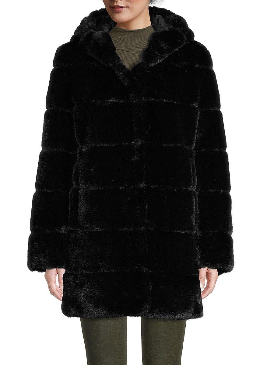 Belle Fare Reversible Faux-fur Channeled Puffer Coat in Black | Lyst