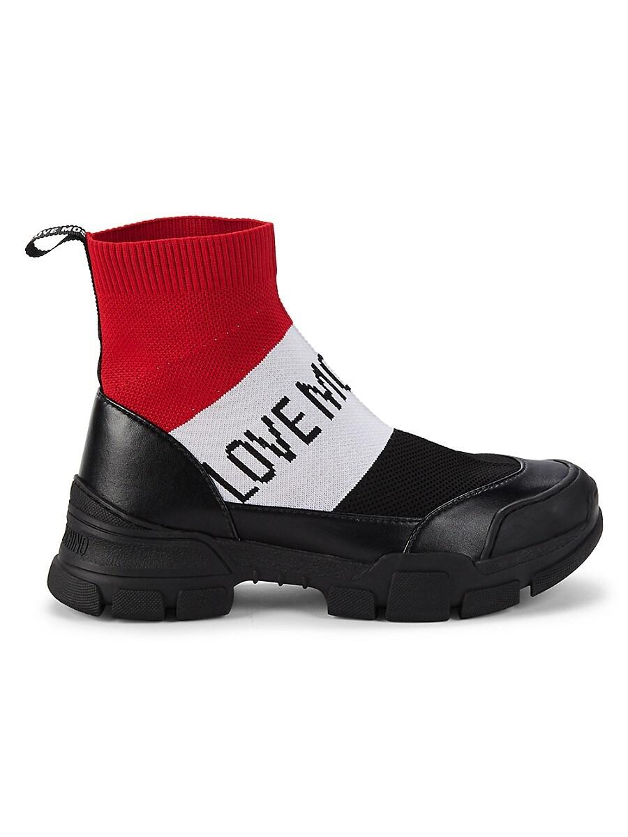 Love Moschino Colorblock Logo Mesh Sock Sneakers in Black | Lyst