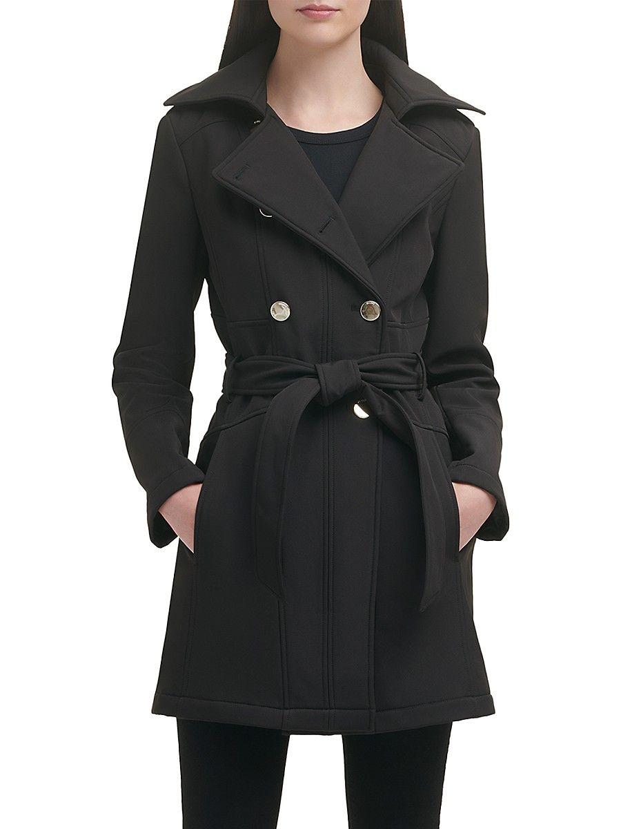 Guess Belted Hooded Trench Coat in Black | Lyst