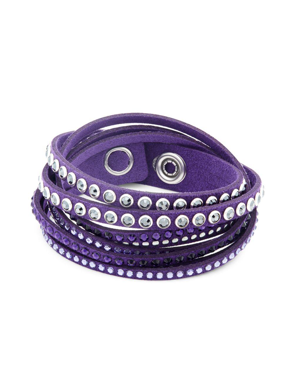 Swarovski The Iconic Crystal And Leather Bracelet in Purple | Lyst