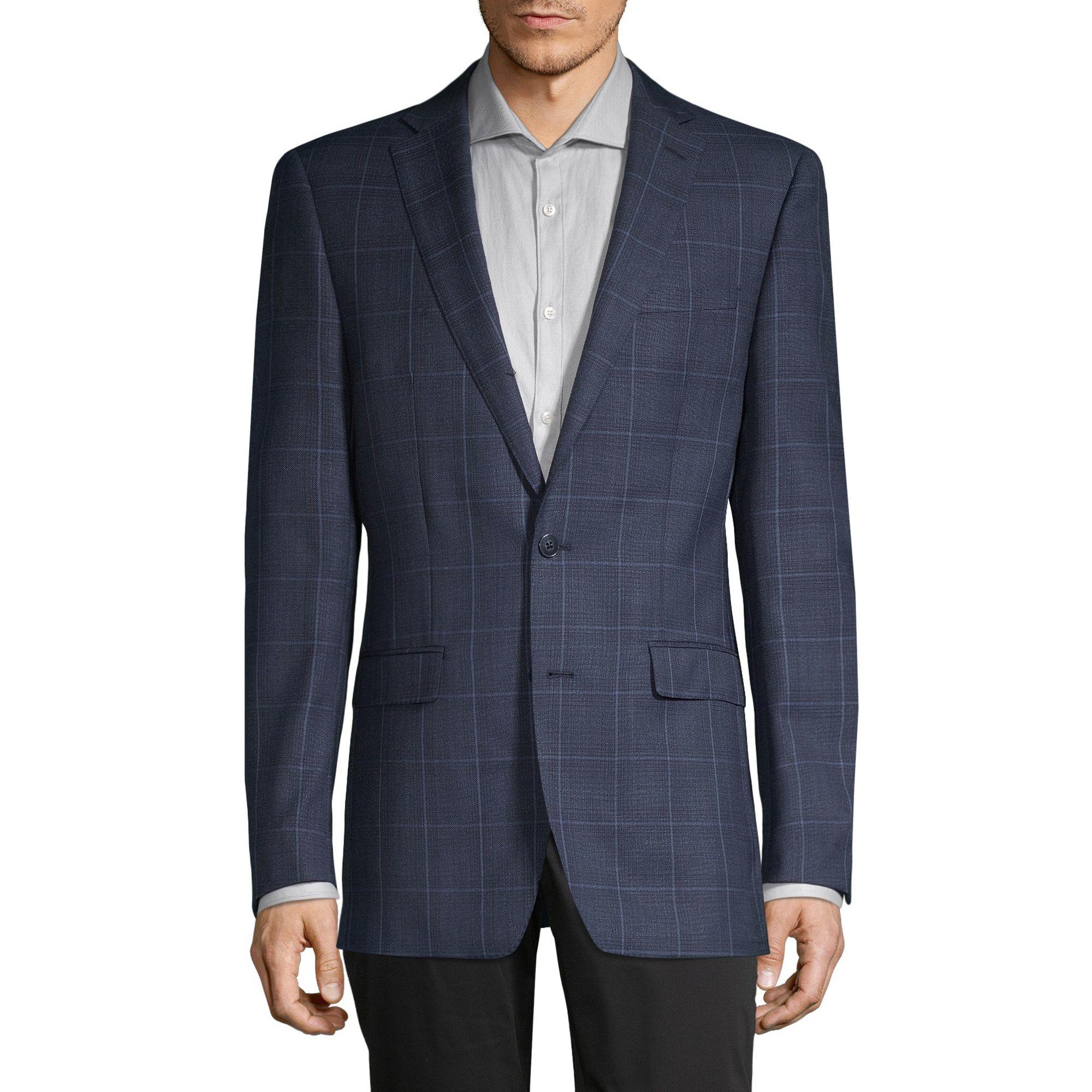 Calvin Klein Slim-fit Windowpane Wool-blend Blazer in Blue for Men - Lyst