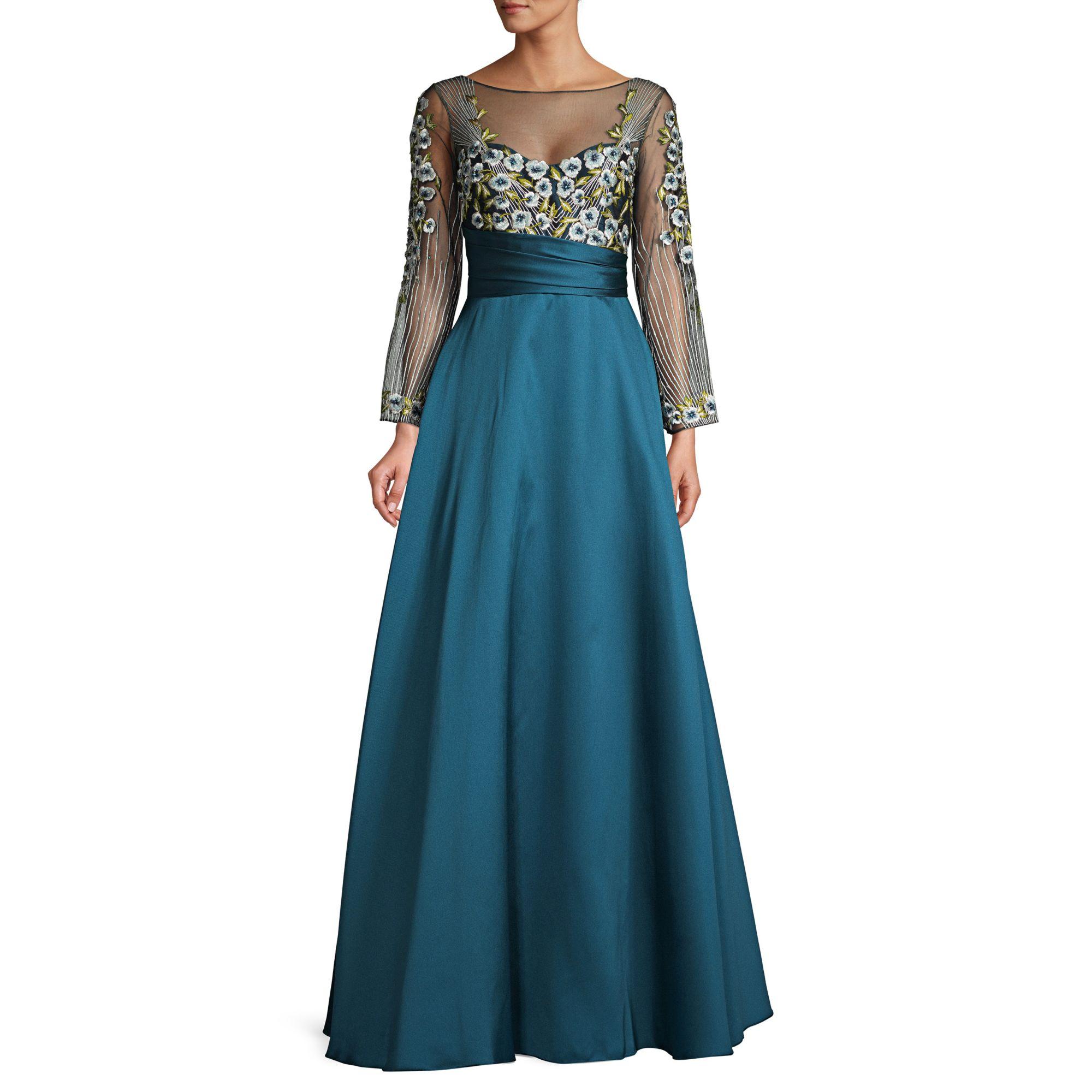 Marchesa notte Synthetic Embroidered Floral Ball Gown in Teal (Blue) - Lyst