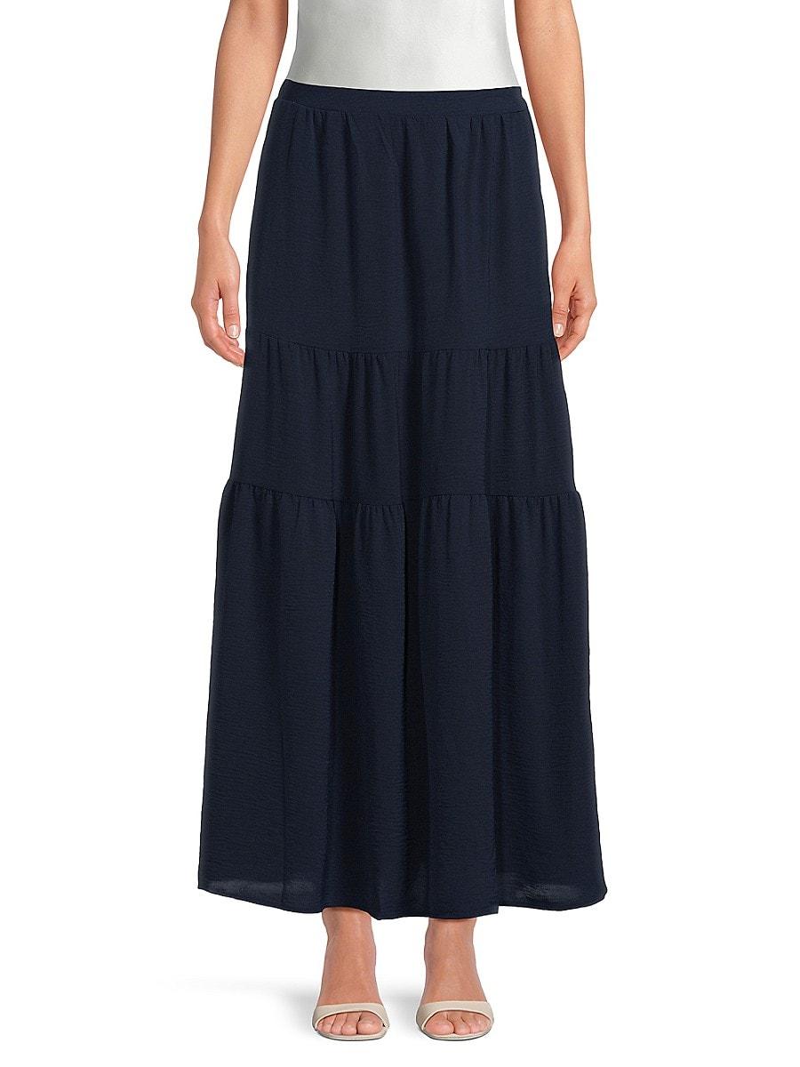 Bobeau Solid Tiered Maxi Skirt in Blue Lyst