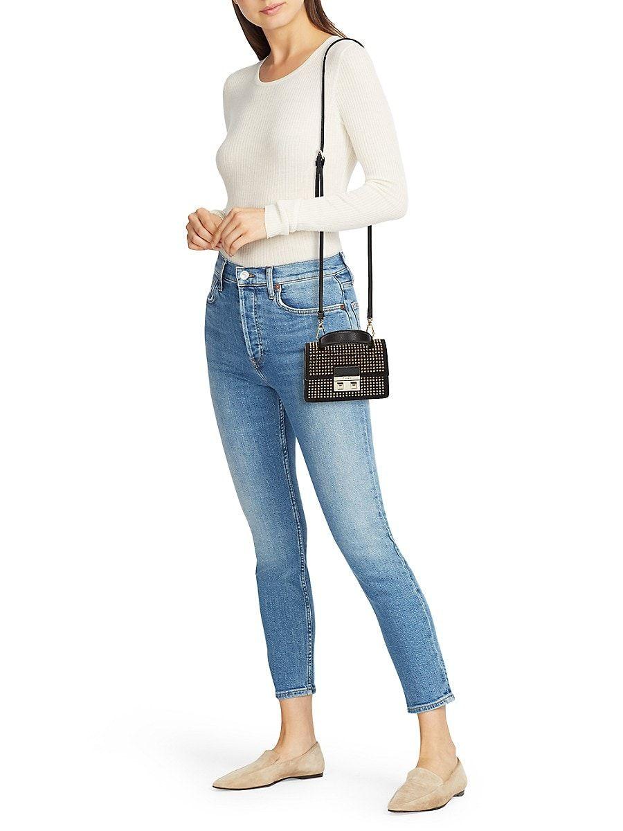 Furla Bella Mini Embellished Leather Top Handle Bag in Black