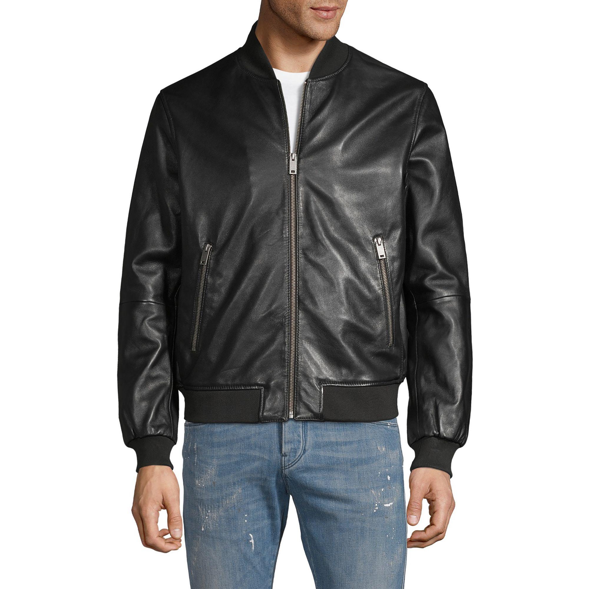 Saks Fifth Avenue Full-zip Leather Bomber Jacket in Black for Men - Lyst