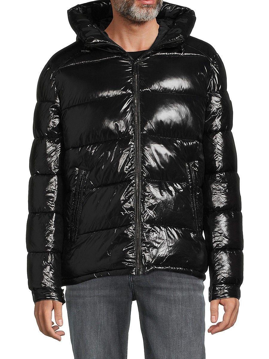 Michael Kors Versailles High Shine Hooded Puffer Jacket in Black for ...