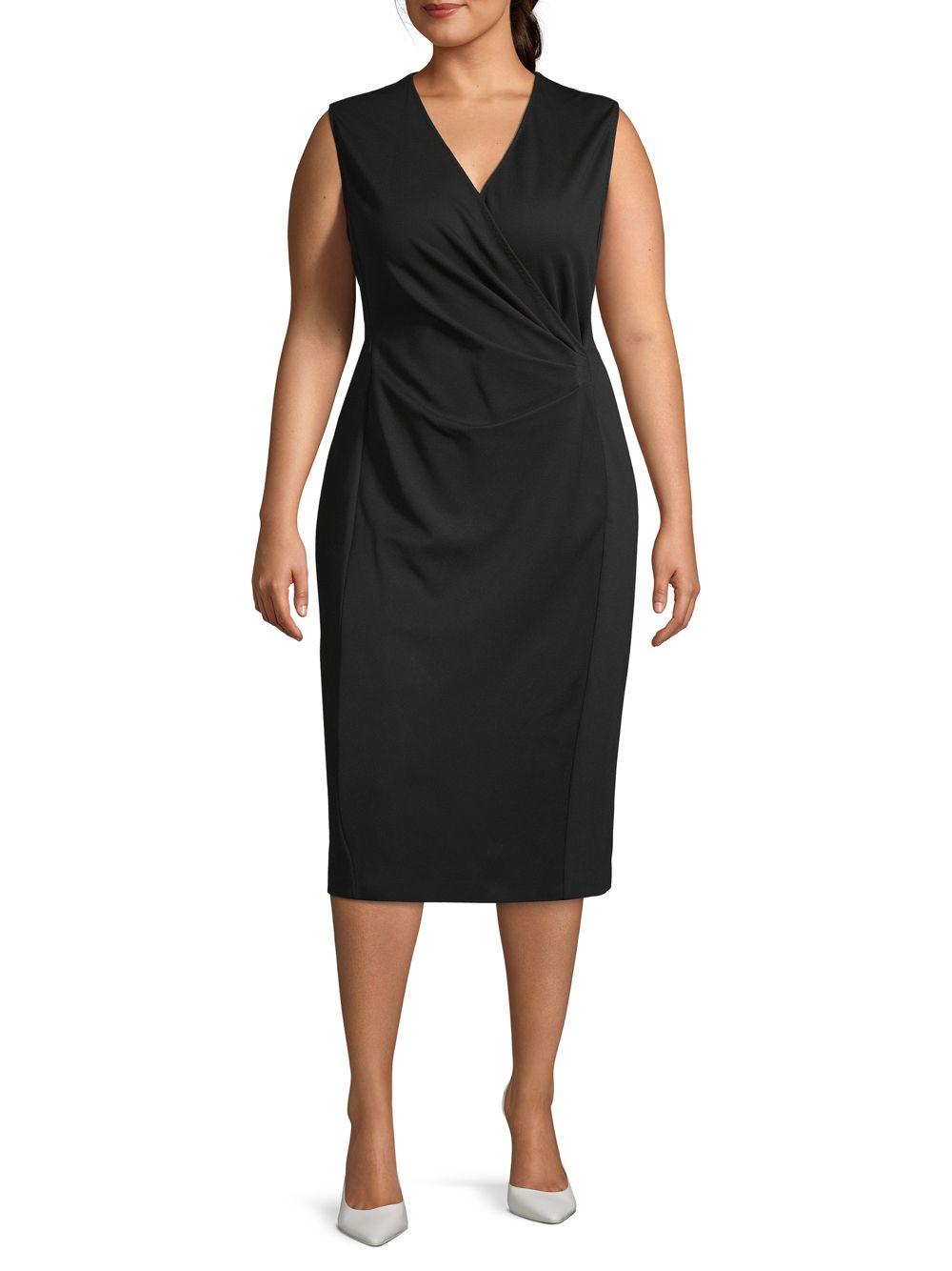 Marina Rinaldi Synthetic Sleeveless Knee-length Dress in Black - Lyst