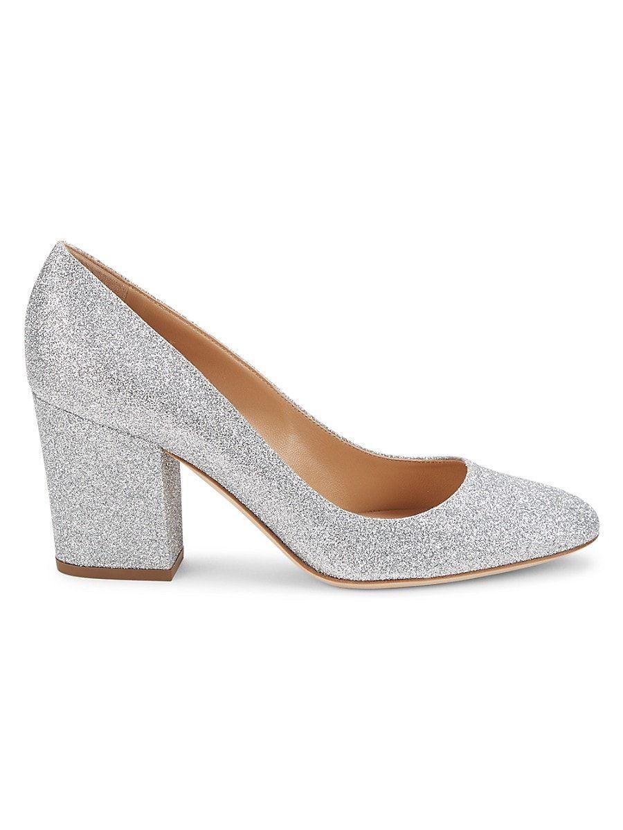 White glitter top block heels