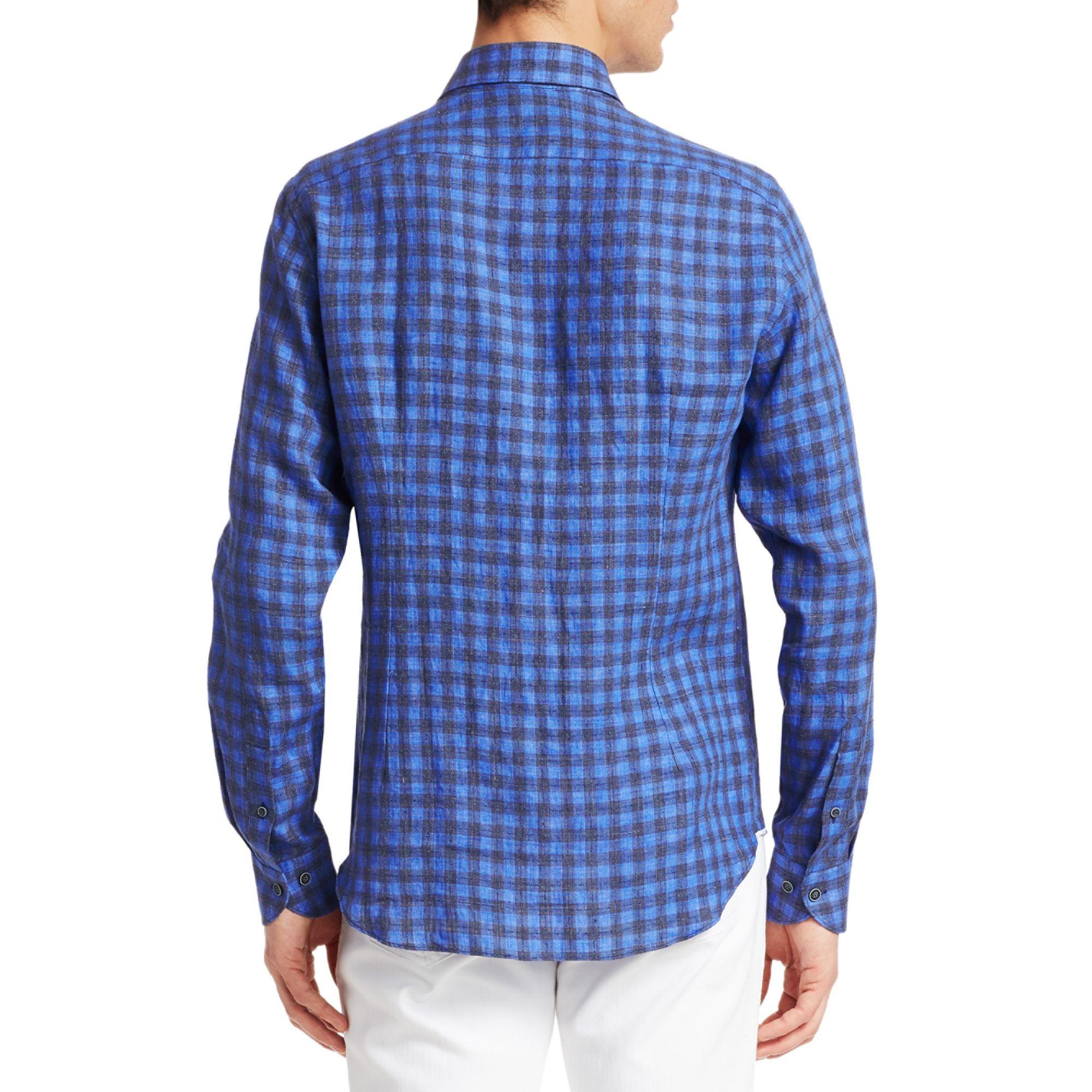 Saks Fifth Avenue Collection Linen Cotton Gingham Sport Shirt in Blue for Men Lyst
