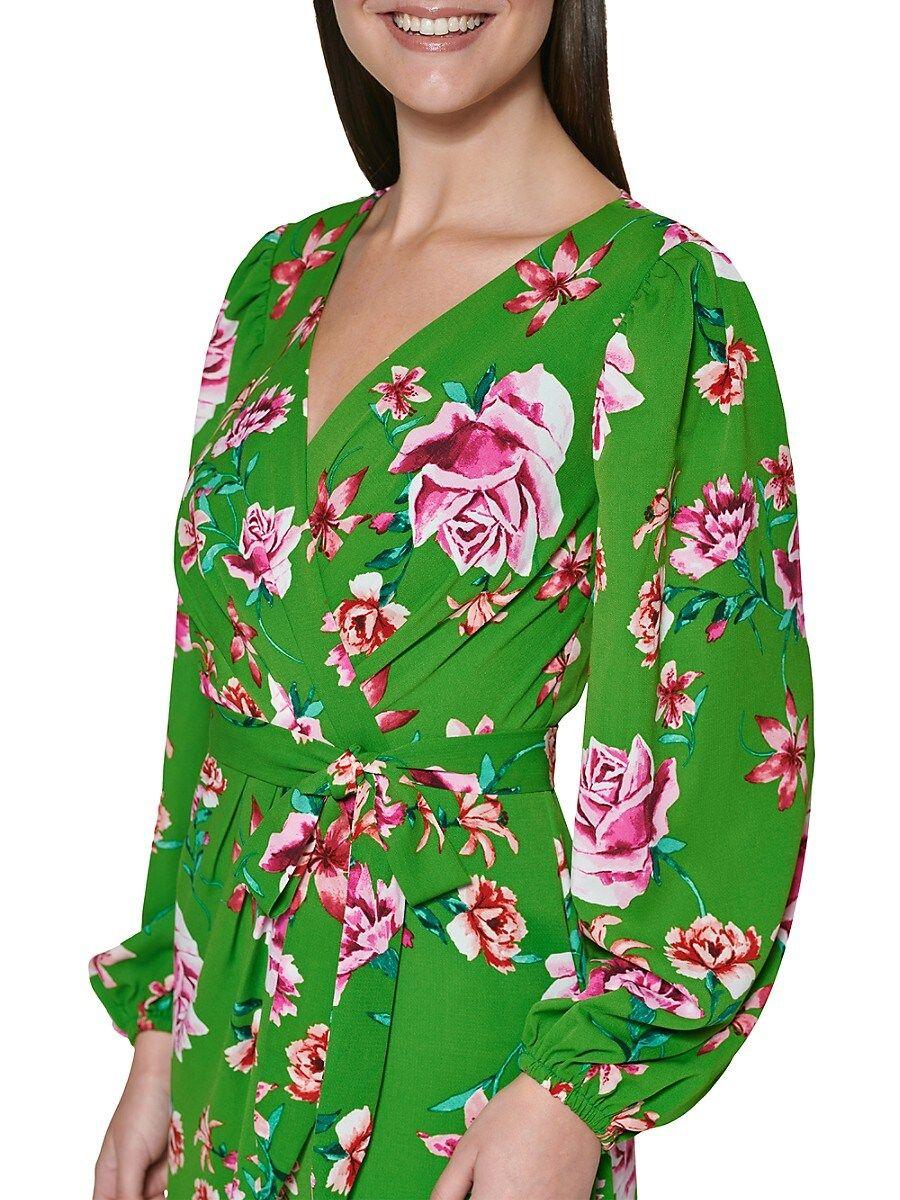 Kensie Floral Prit Faux Wrap Maxi Dress in Green | Lyst