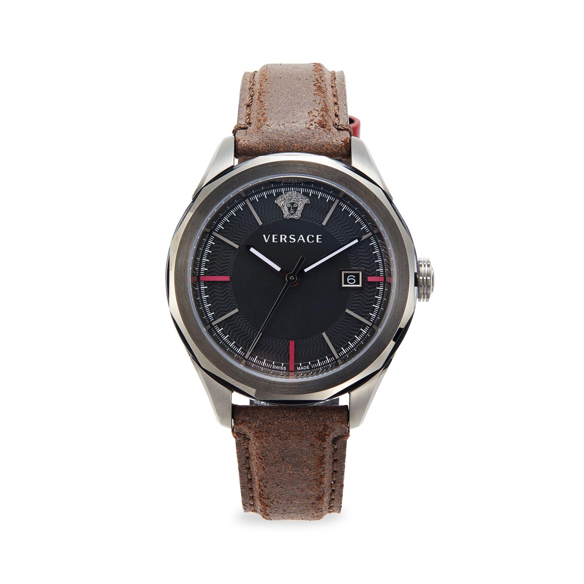 Versace Stainless Steel Leatherstrap Watch in Grey (Gray) for Men Lyst