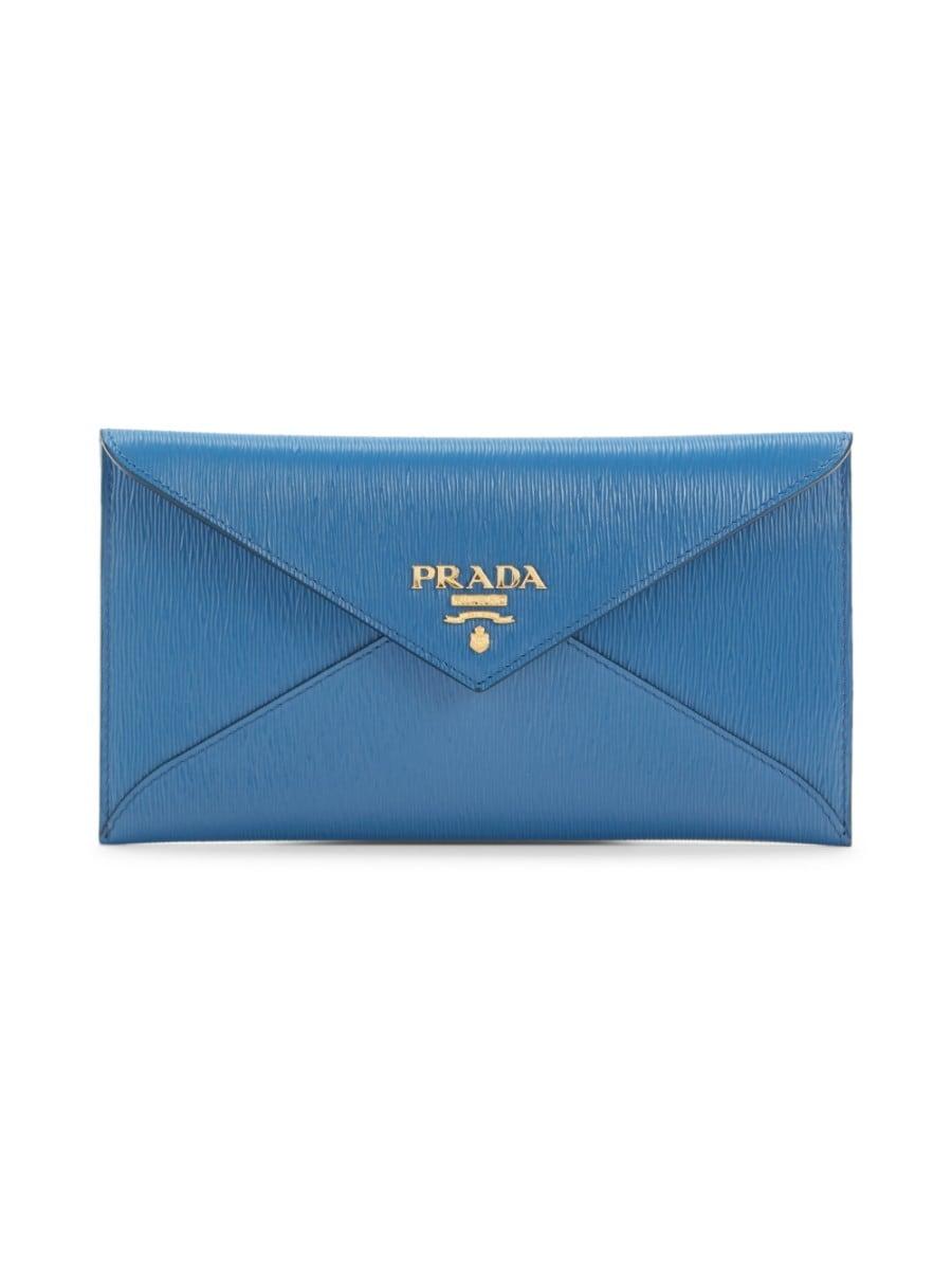 Prada Leather Envelope Clutch in Blue - Lyst