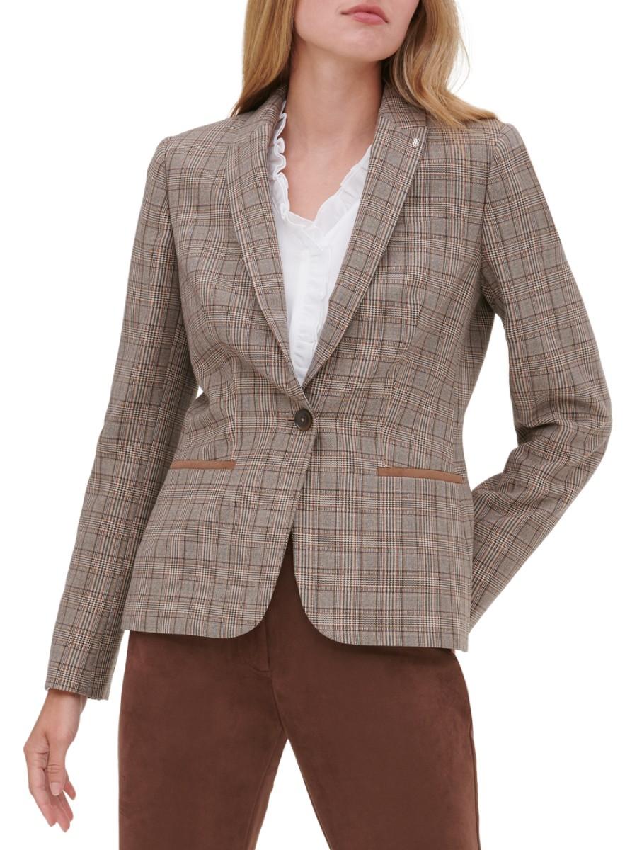 Tommy Hilfiger Synthetic Women's Plaid-print Blazer - Cinnamon - Size 12 in  Brown | Lyst