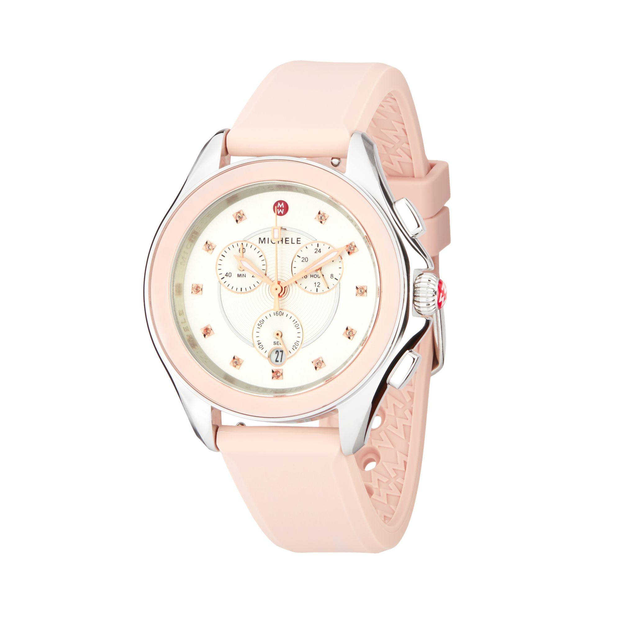 Michele Cape Stainless Steel Rose Topaz Silicone Strap Watch in Pink Lyst