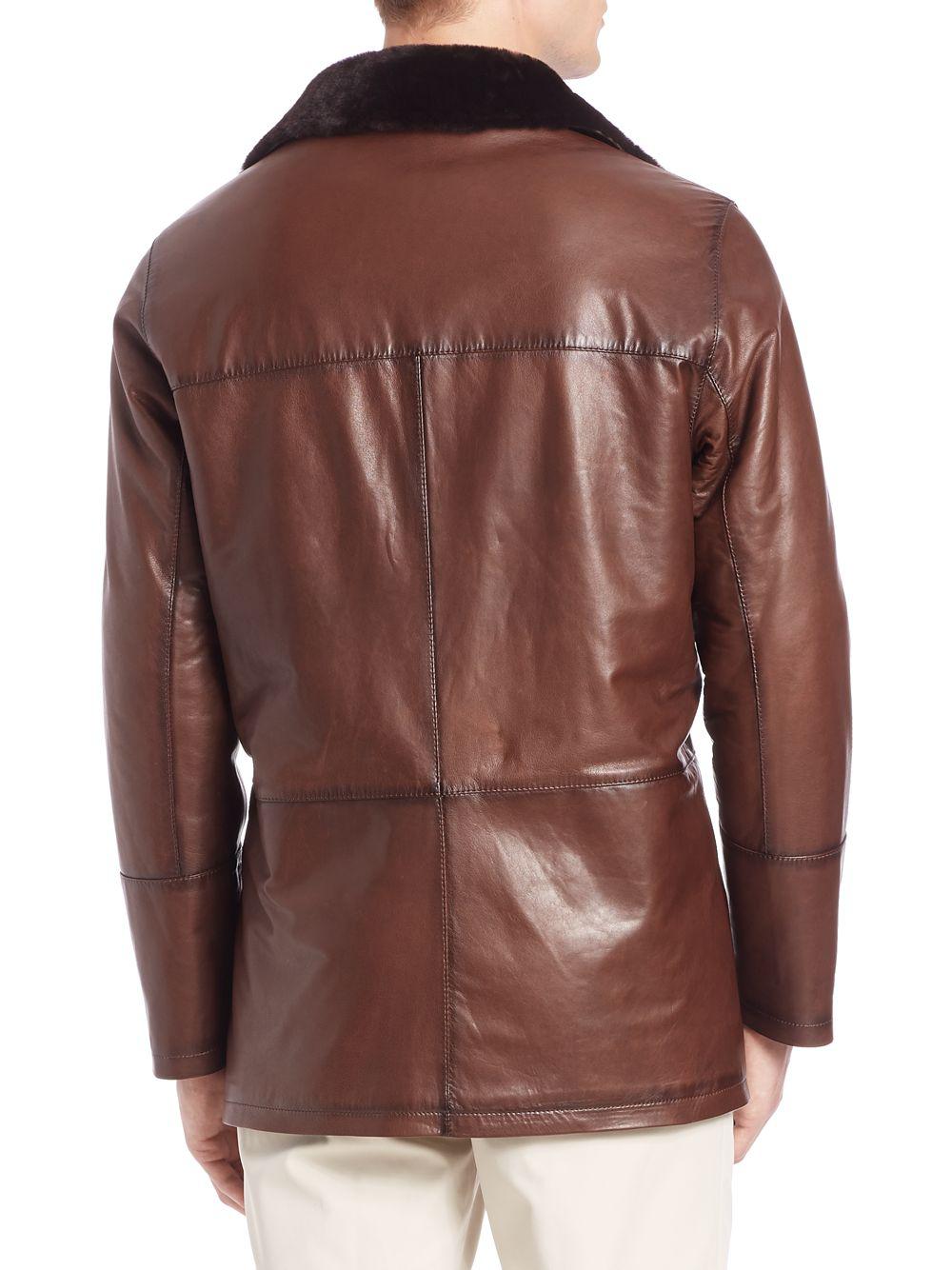 Saks Fifth Avenue Shearling Fur & Lambskin Leather Jacket in Brown for ...