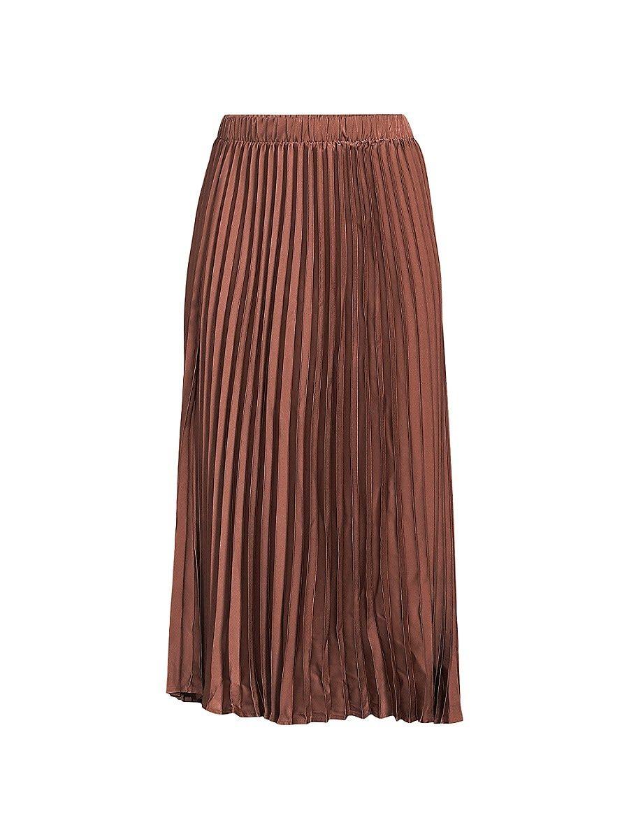 Adrianna Papell Satin Accordion Pleat Midi Skirt in Red | Lyst
