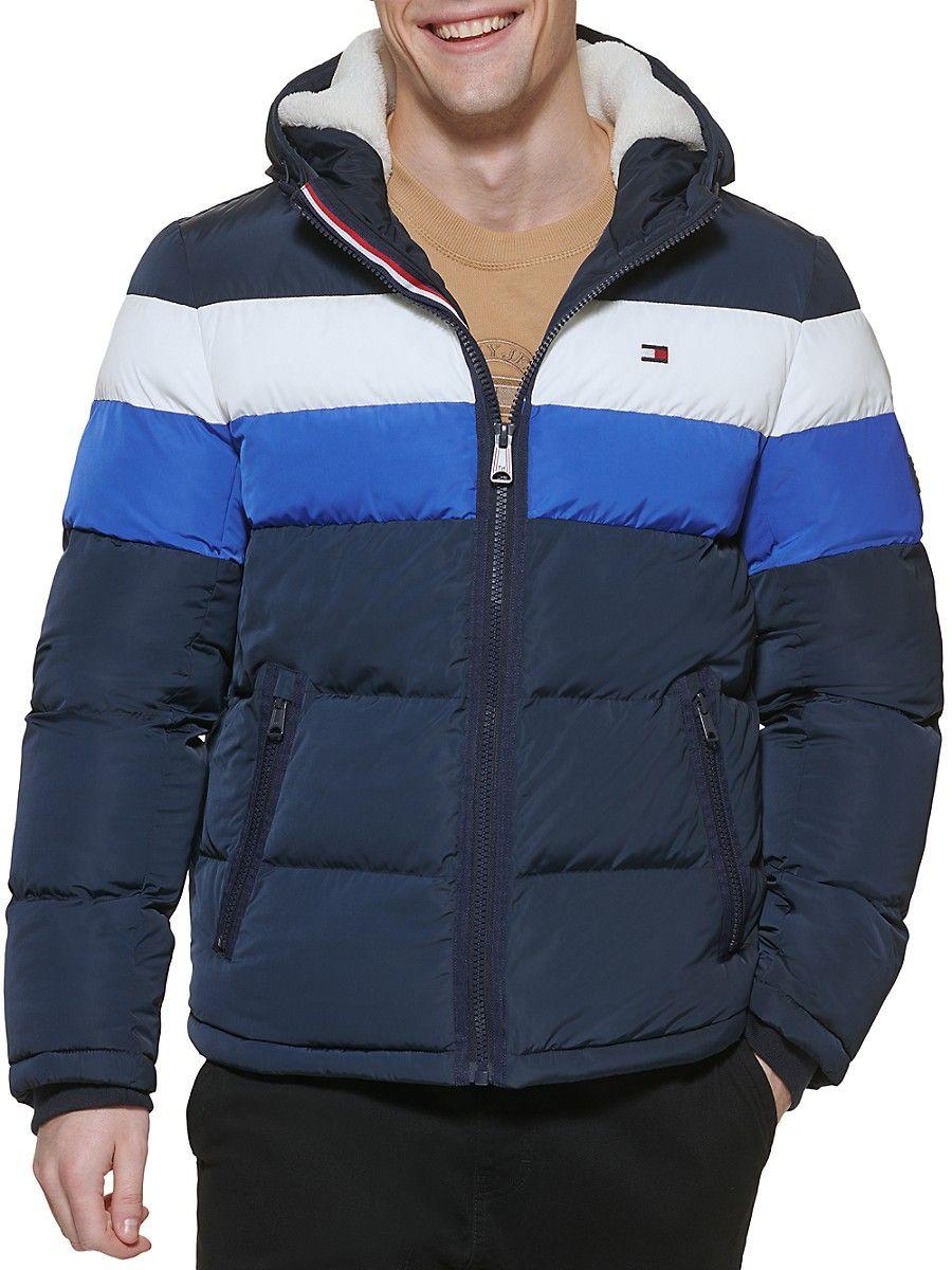 Tommy Hilfiger Faux Fur Lined Hooded Puffer Jacket in Blue for Men | Lyst
