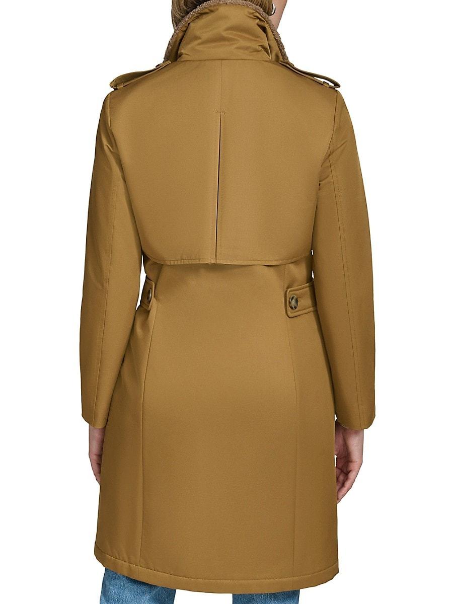 Andrew Marc Teagan Faux Shearling Single Breasted Trench Coat in Natural Lyst