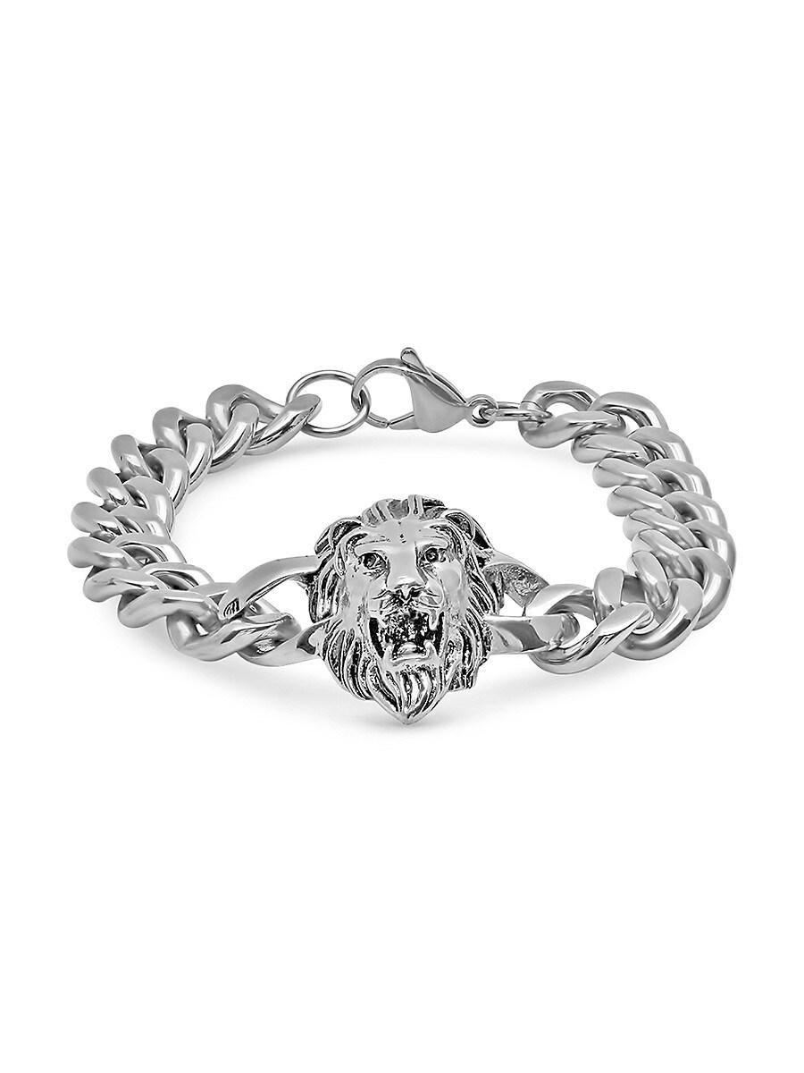 Anthony Jacobs Stainless Steel Lion Head Chain Link Bracelet in Natural