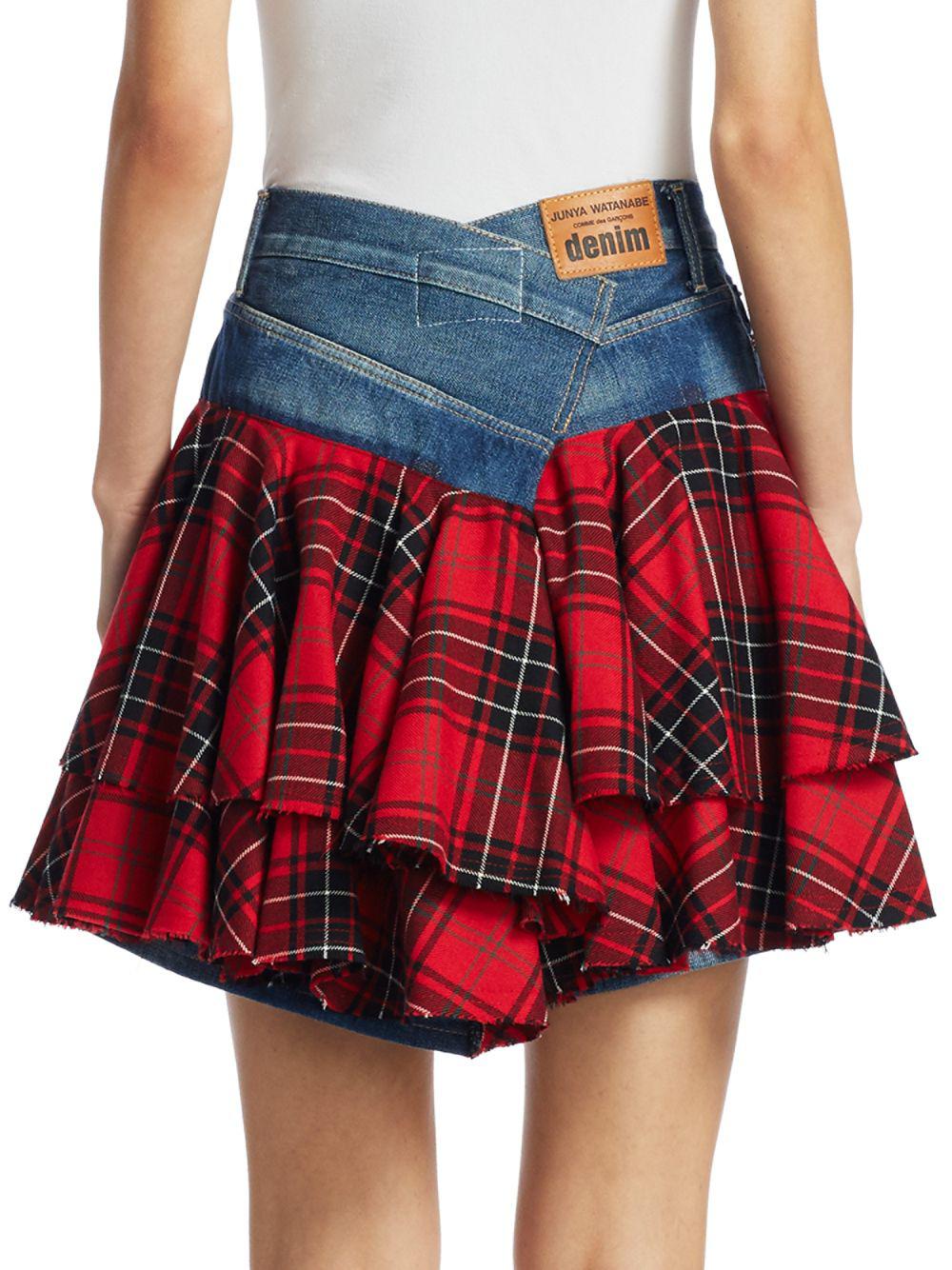 denim and plaid skirt