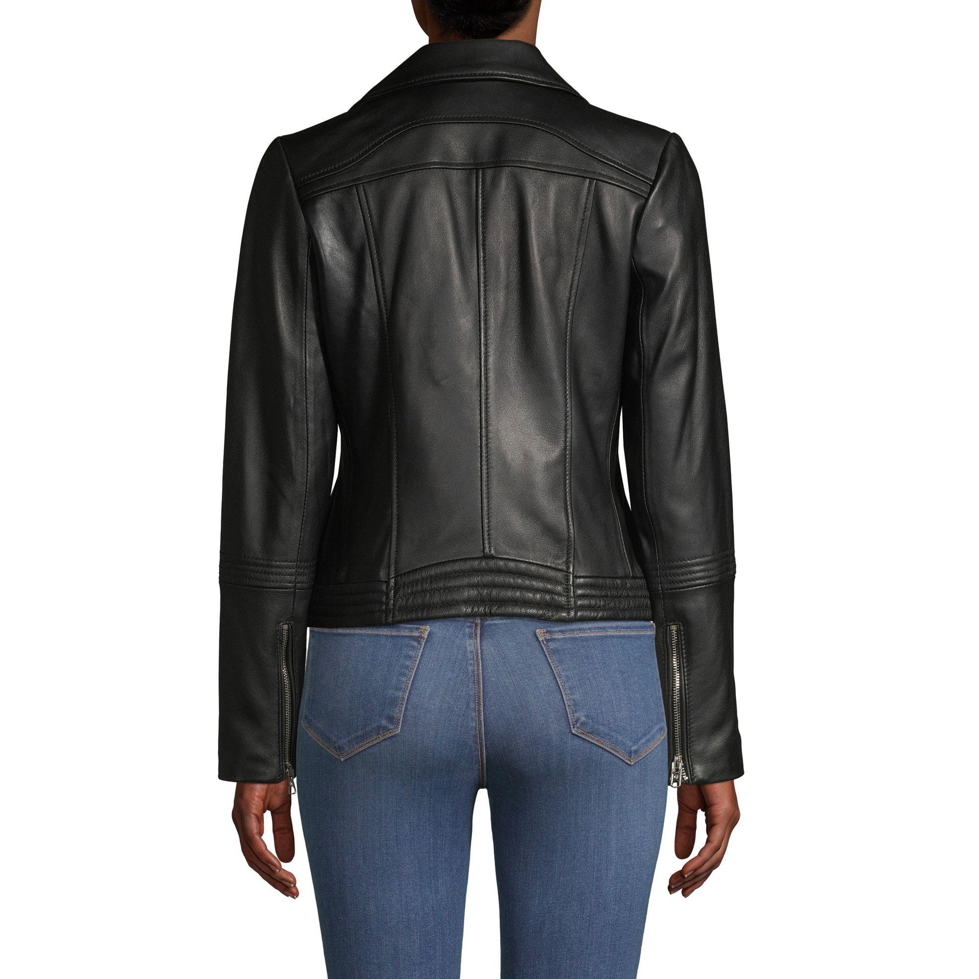 MICHAEL Michael Kors Missy Asymmetrical Zip Leather Moto ...