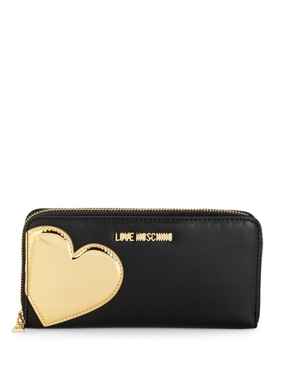 Love Moschino Heart Appliqué Zip-around Wallet in Black Gold (Black) - Lyst