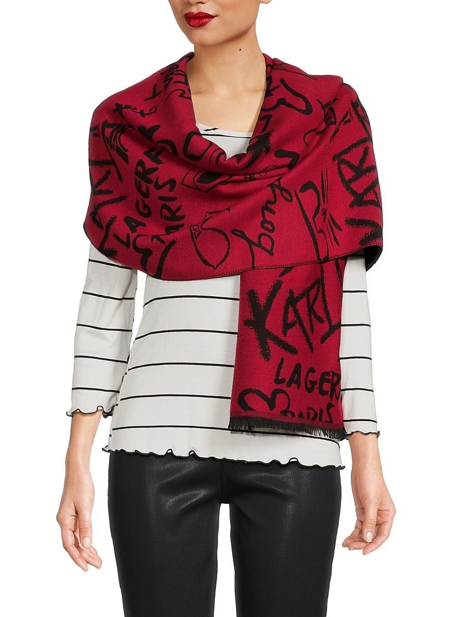Karl Lagerfeld Monogram Print Scarf in Red Lyst UK