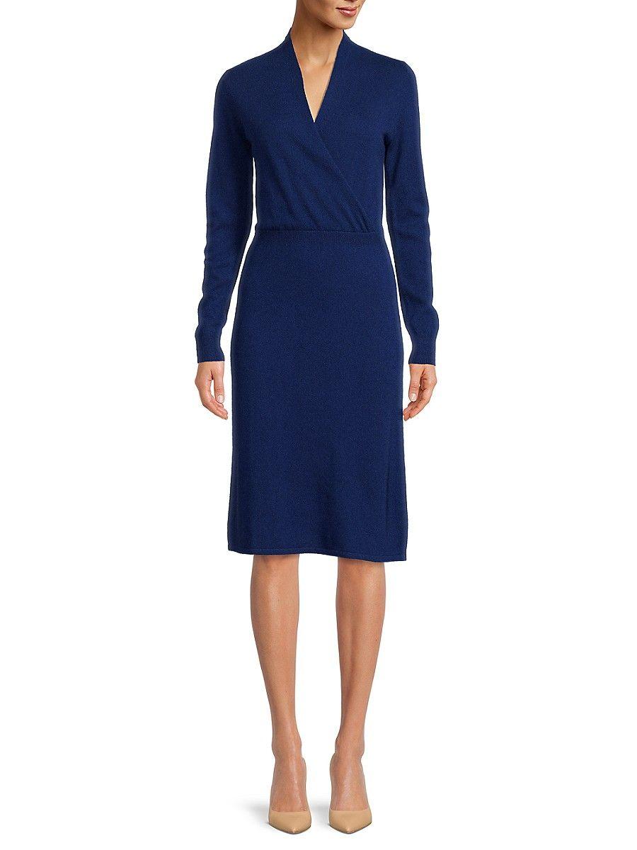 Sofia Cashmere Faux Wrap Cashmere Dress in Blue | Lyst