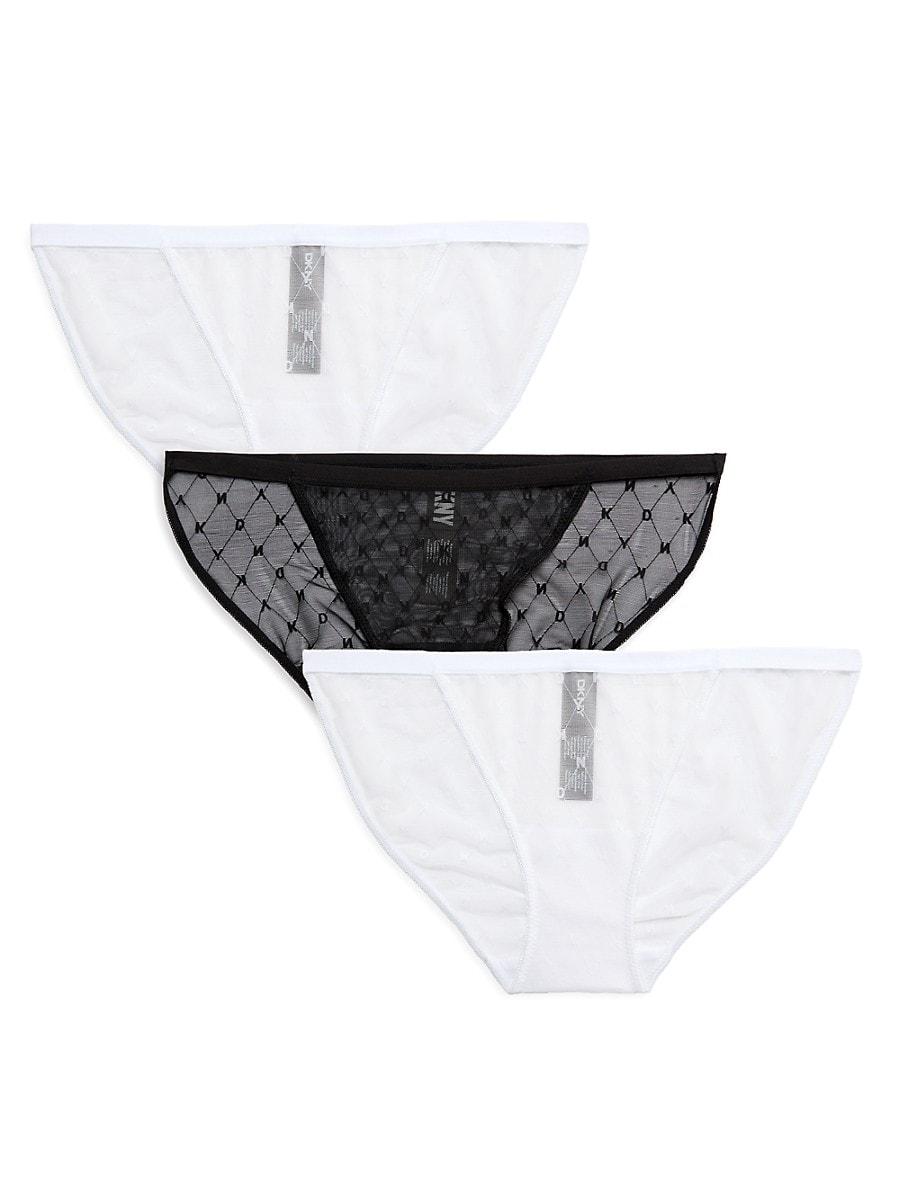 DKNY Women's Monogram Mesh Bikini Panty - Knitted Logo Designer Underwear | Comfort Cotton Gusset