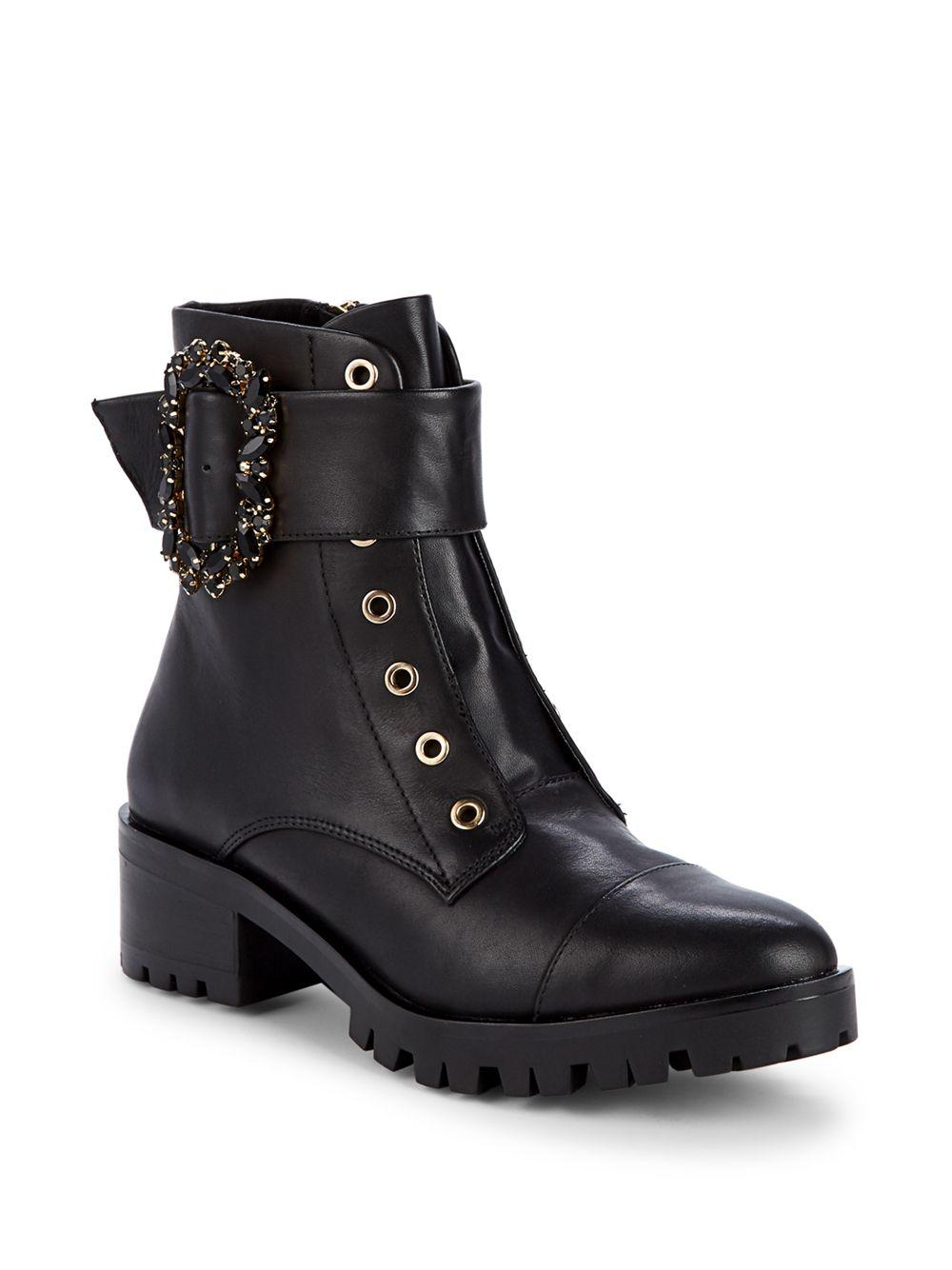 Karl Lagerfeld Piper Embellished Leather Combat Boots in Black - Lyst
