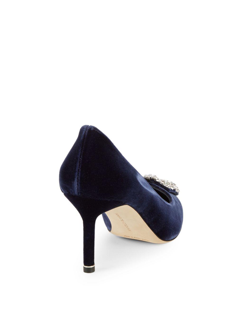 Manolo Blahnik Hangisi 70 Embellished Velvet Pumps in Blue Lyst