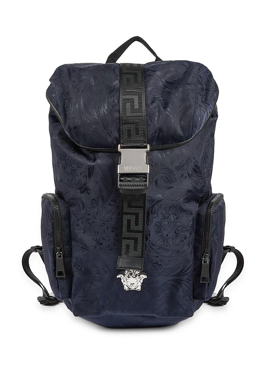 Versace Brocade Leather-trim Logo Backpack in Blue for Men Lyst UK