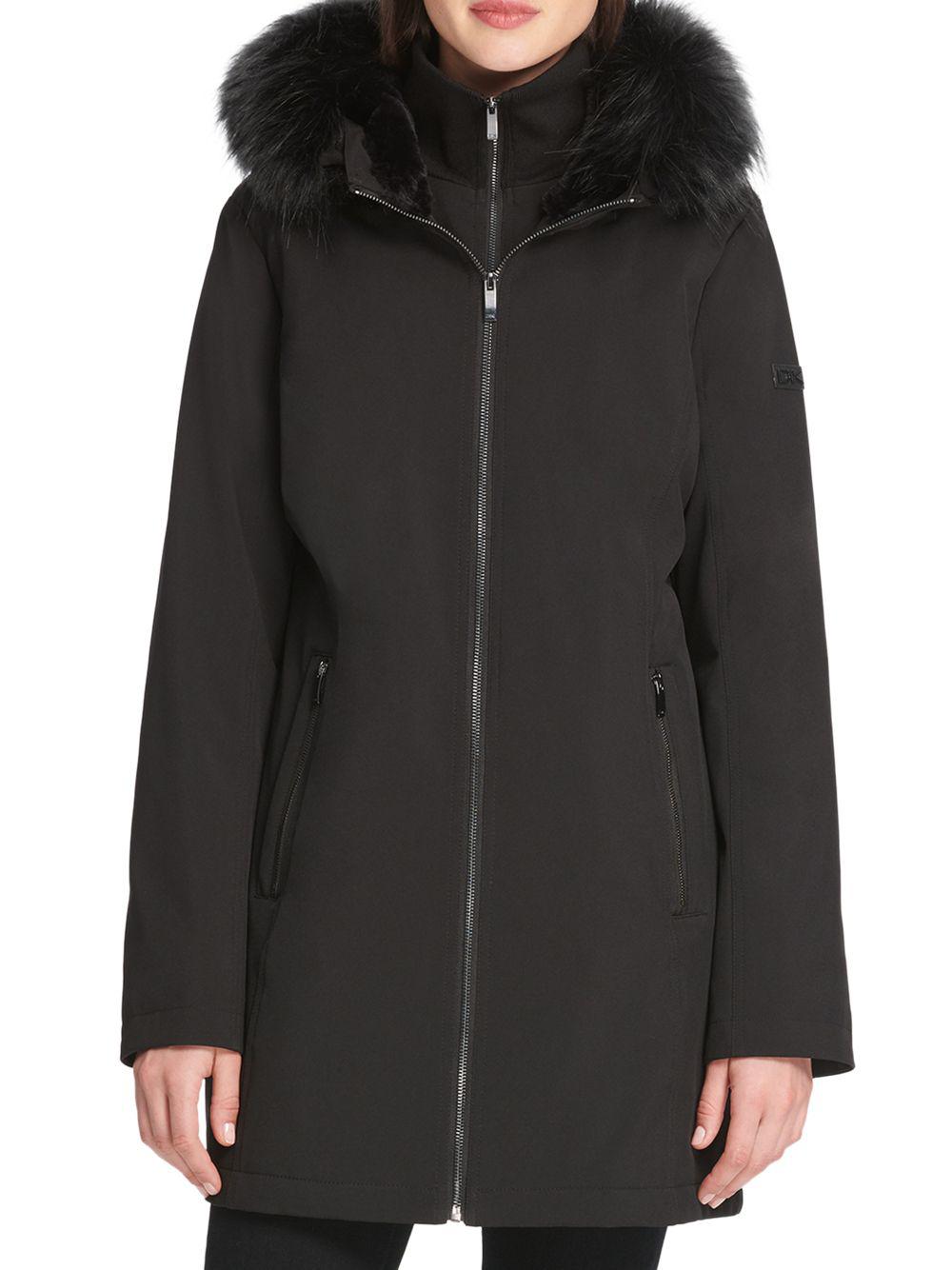 Donna Karan Faux Fur-trimmed Hooded Coat in Black - Save 49% - Lyst