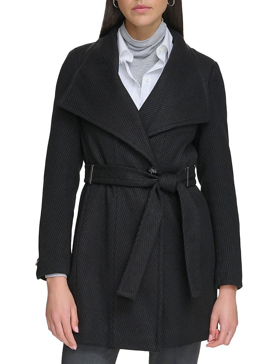 Calvin klein belted store wrap coat black