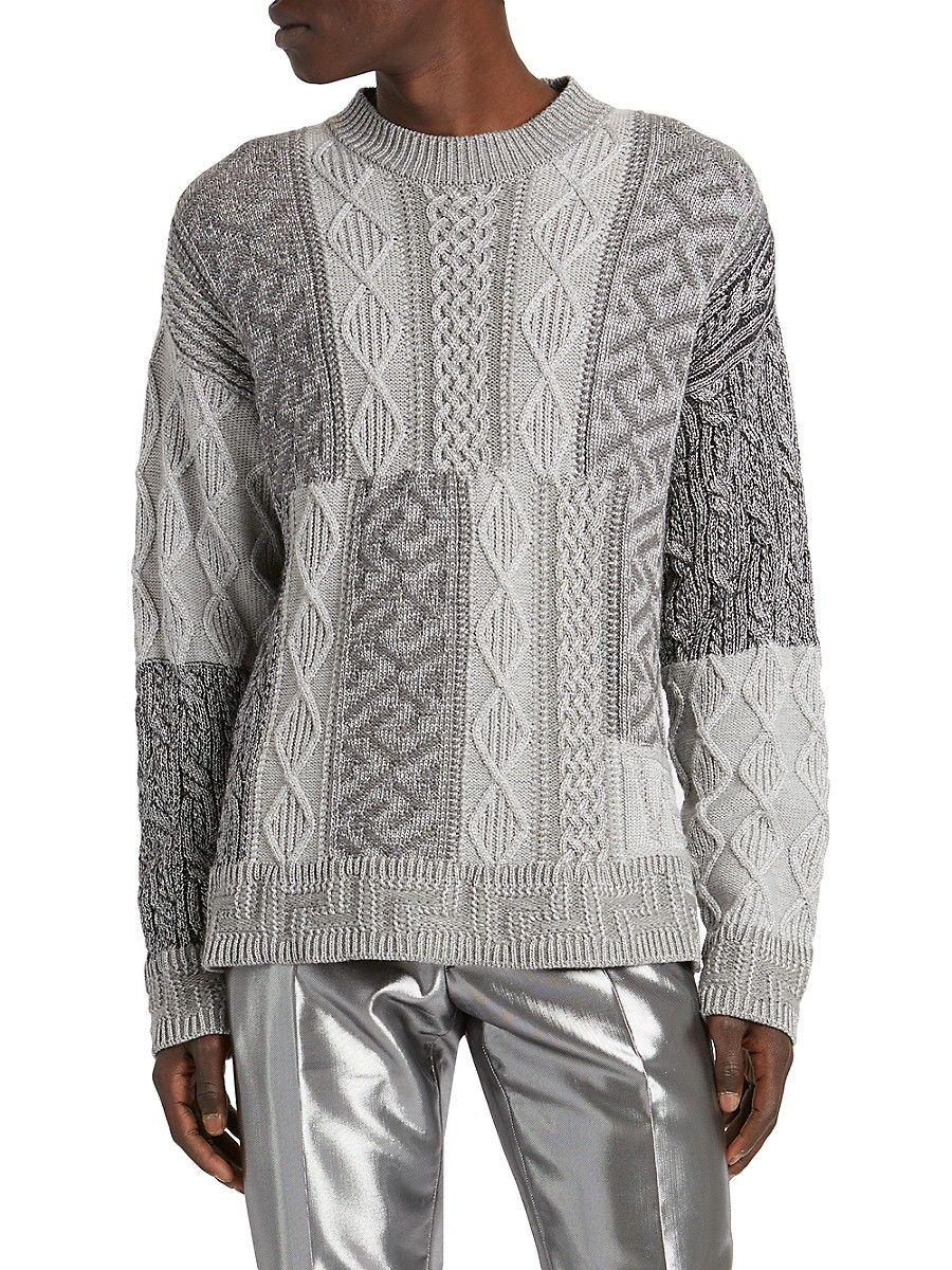 Versace Greca Monogram Jacquard Crewneck Wool Blend Sweater In