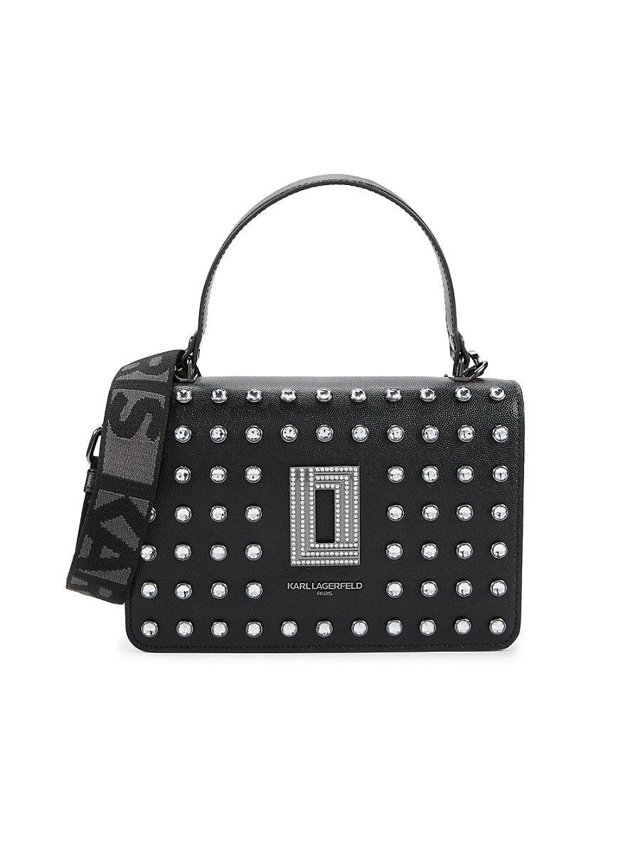 Karl Lagerfeld Simone Crystals Leather Crossbody Bag in Black