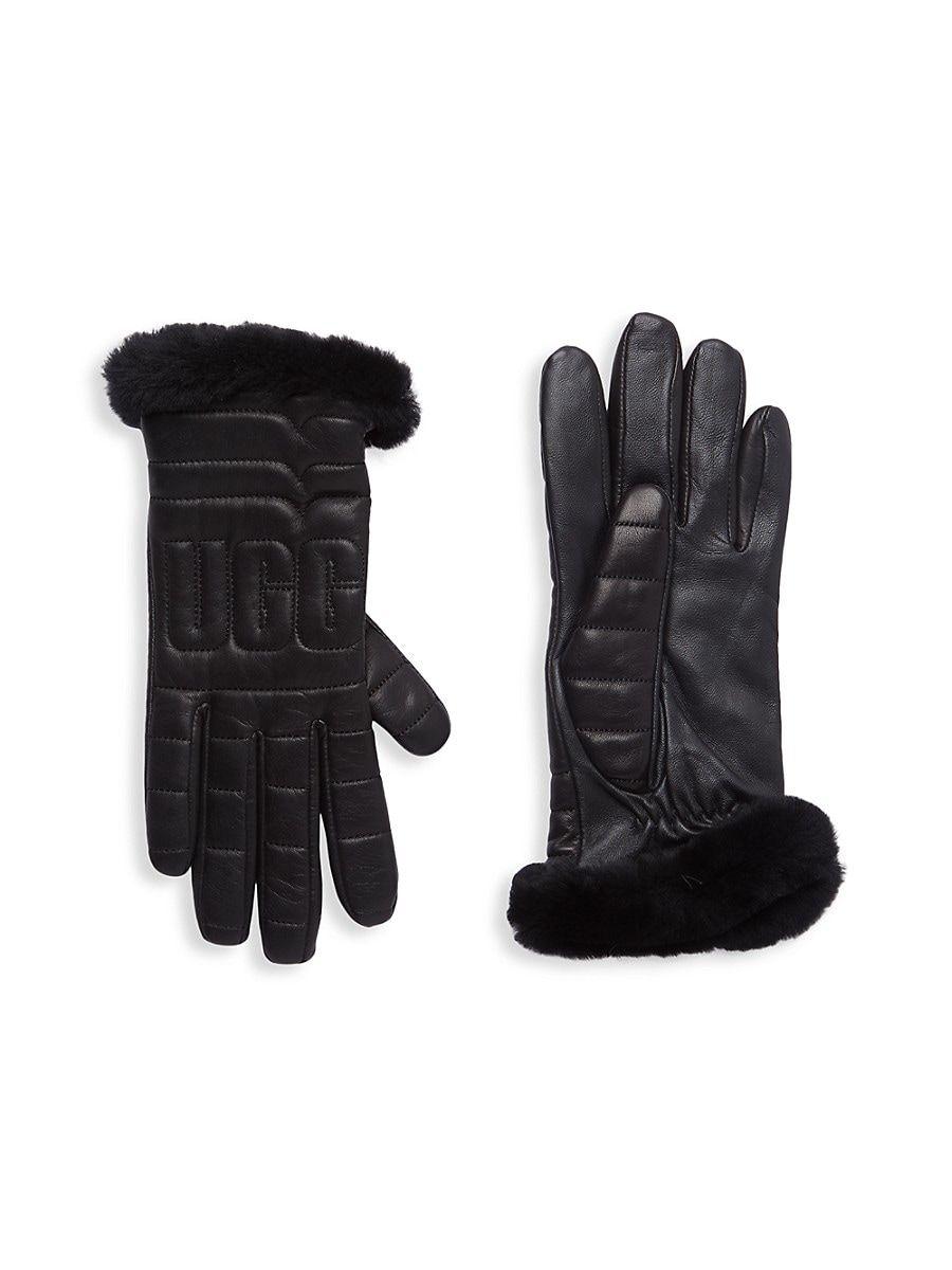 UGG Shearling Cuff Leather Gloves in Black Lyst