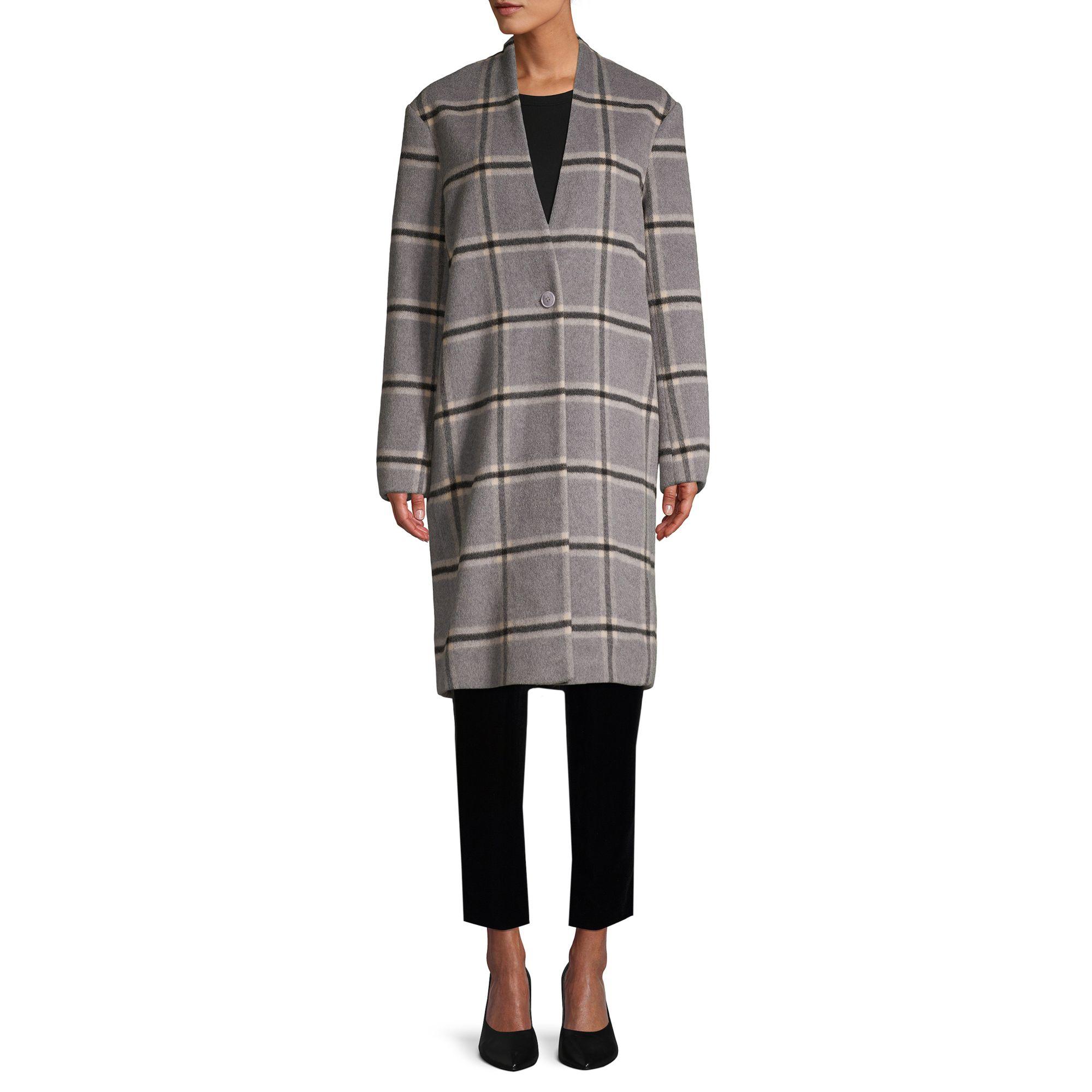 Pure Navy Plaid Wool Coat in Gray - Lyst