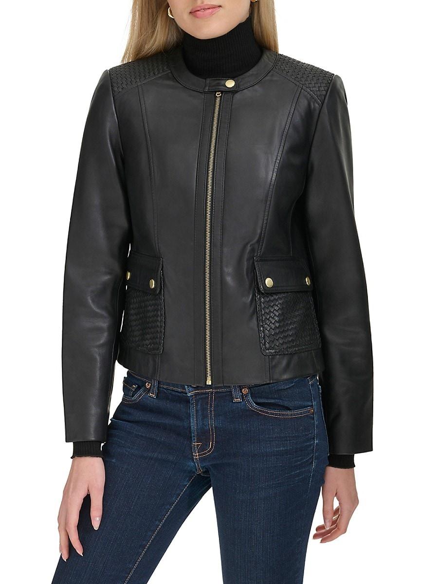 Quilted Jackets Cole Haan Women's Leather Moto Jacket Cole
