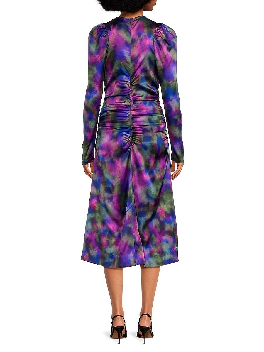 Ganni Print Ruched Silk Blend Midi Dress in Purple Lyst Canada