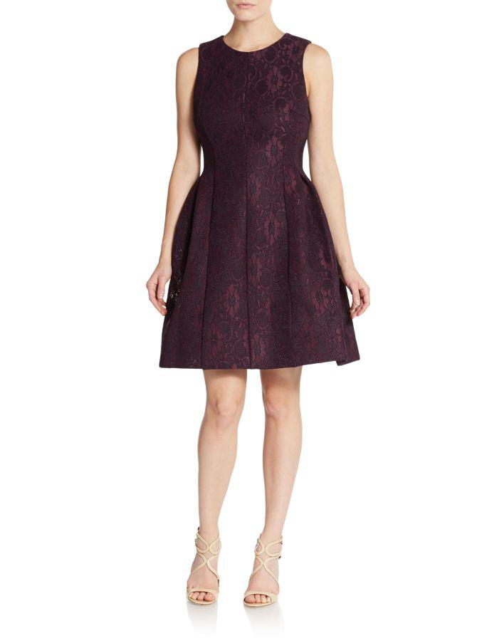 Calvin Klein Lace Fit-and-flare Dress in Purple | Lyst Canada