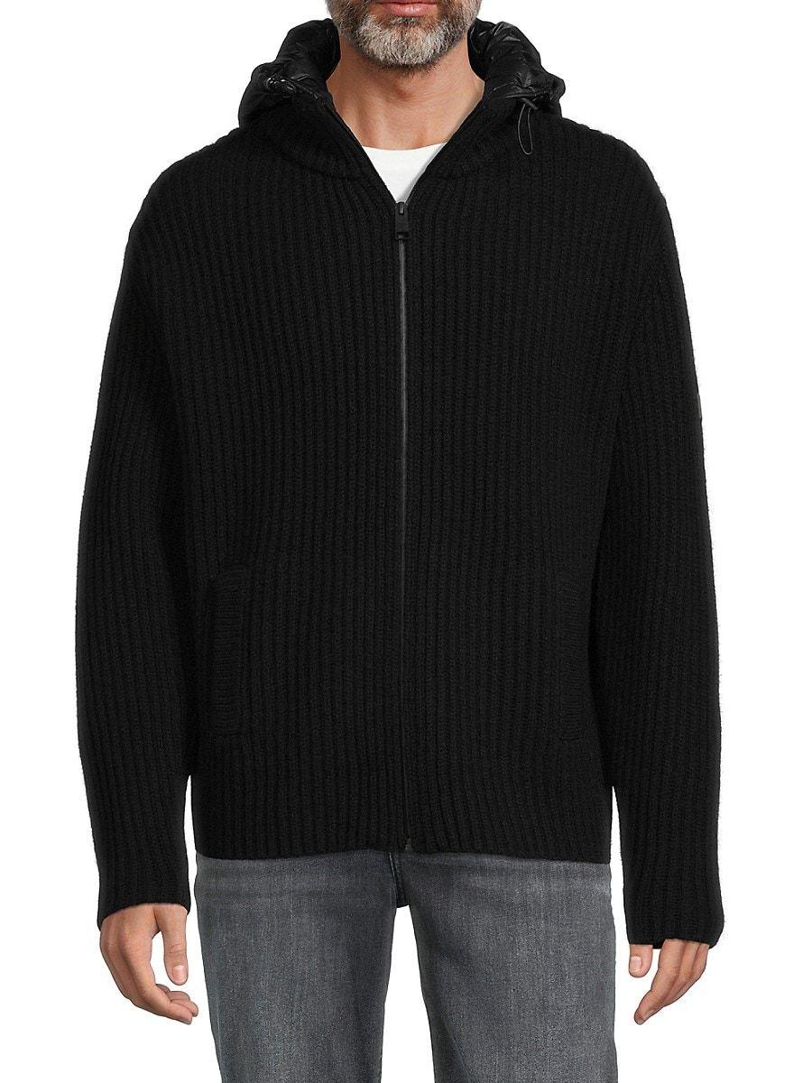 FRAME Ribbed Wool Zip Up Hoodie in Black for Men | Lyst